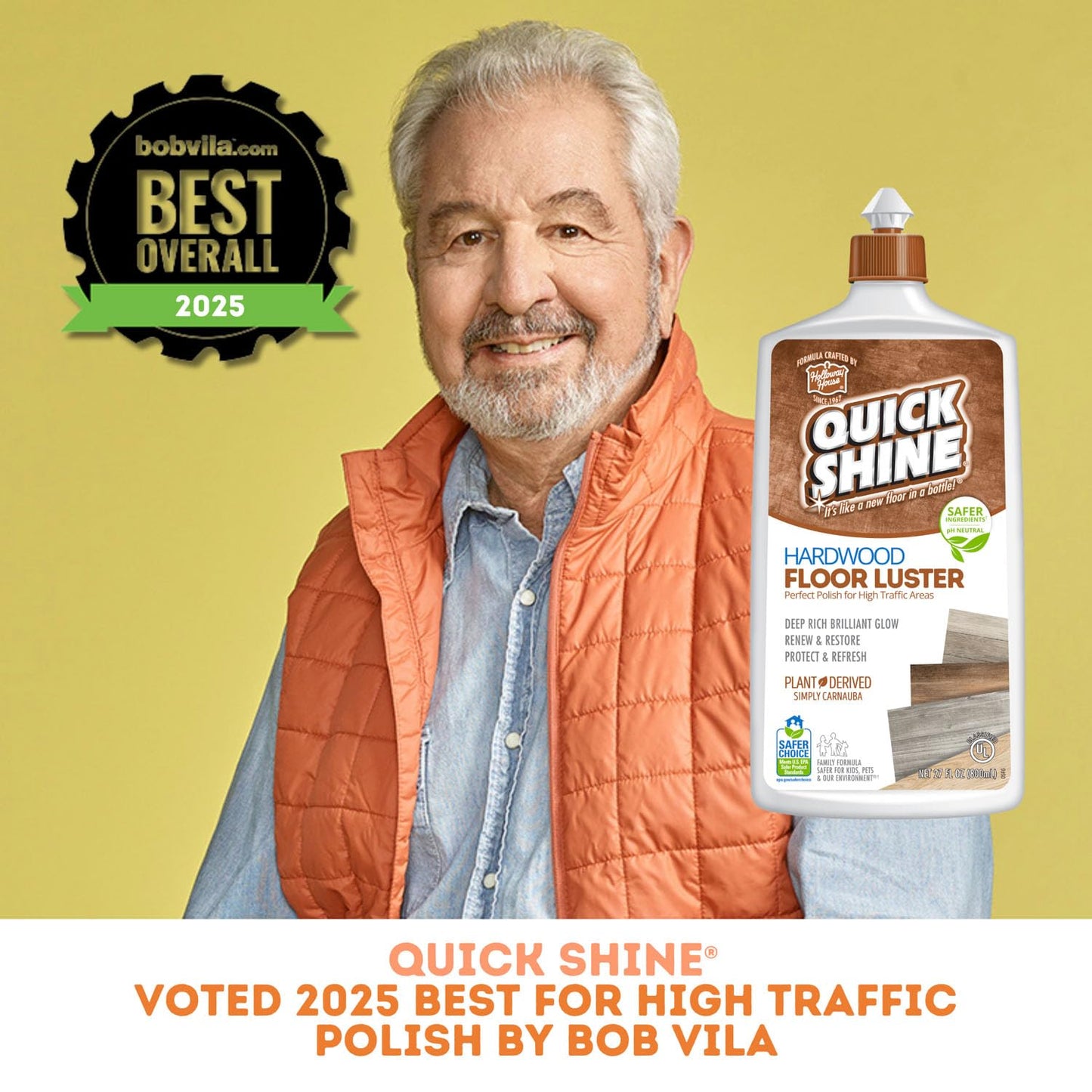 Quick Shine Hardwood Floor Luster-Polish 27oz-6pk | Plant-Derived w/Carnauba | Safer Choice, No PFAS, pH Neutral | Ready to Use Formula w/Anti-Slip Technology | Simply Squirt & Spread | Made in USA