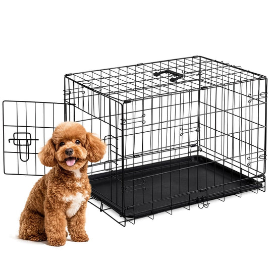 Sweetcrispy 30 Inch Single Door Dog Crate, Metal Pet Kennel with Secure Lock, Foldable Design, Removable Tray for Easy Cleaning, Portable Puppy Cage for Small Dogs, Ideal for Training & Travel