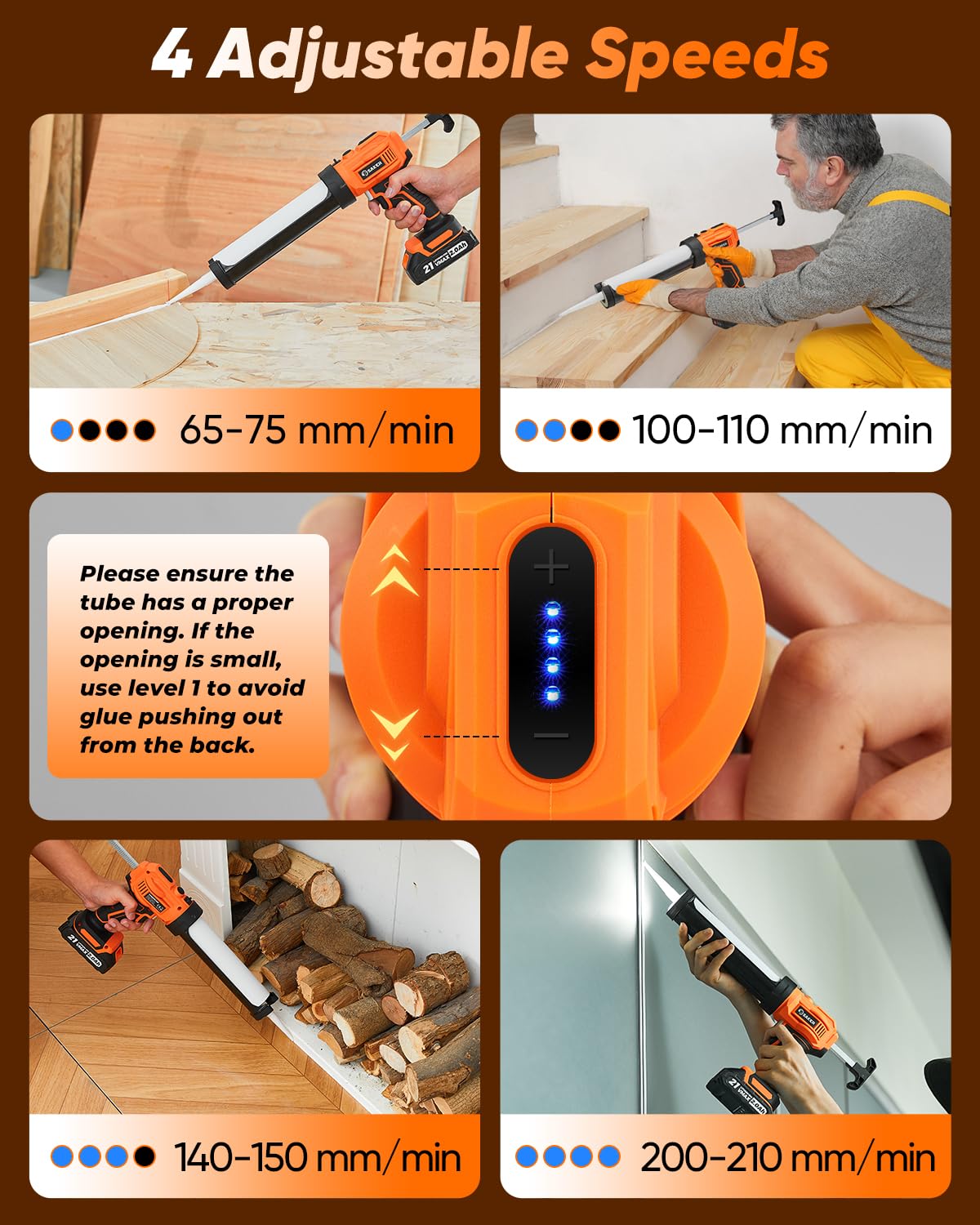 Saker Electric Caulking Gun Cordless Caulk Gun Drip-free with Caulking Tools 4 Adjustable Speeds with LED Light 10oz/300ml for Kitchen Bathroom Filling, Sealing 2 Batteries