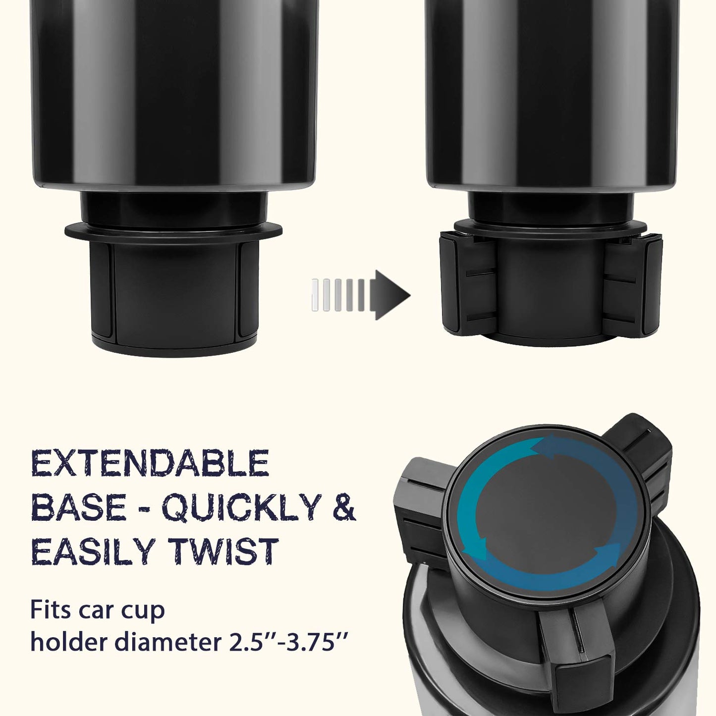 Seven Sparta 2 Pack Car Cup Holder Expander with Offset Adjustable Base, Compatible with Hydro Flasks 32/40 Ounce, Compatible with Yeti Ramblers 20/26/30 Ounce, Other Bottles in 3.4"-3.8" (Black)
