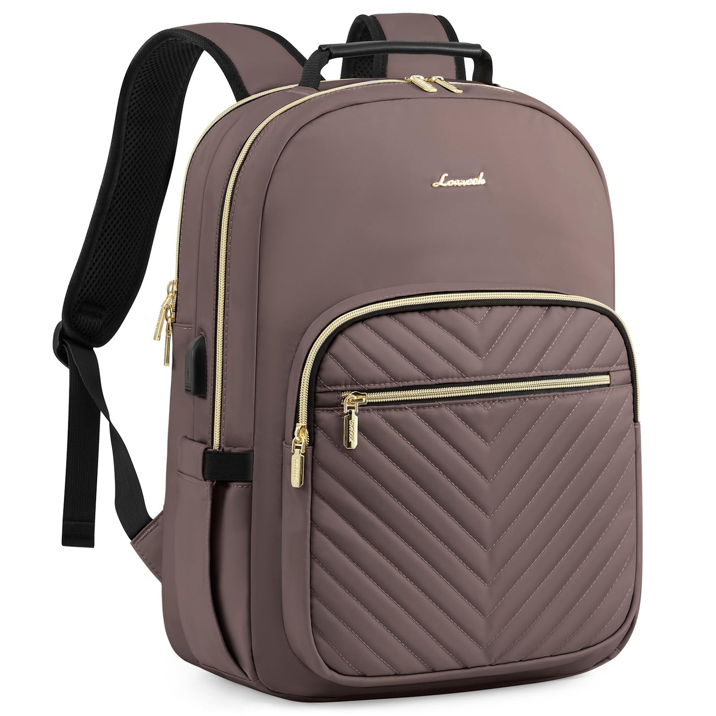 LOVEVOOK Laptop Backpack Purse for Women, Work Travel Computer Bags, College School Backpack for Student Girl, Quilted Casual Daypack with USB Port, Fit 15.6 Inch Laptop, Beige White