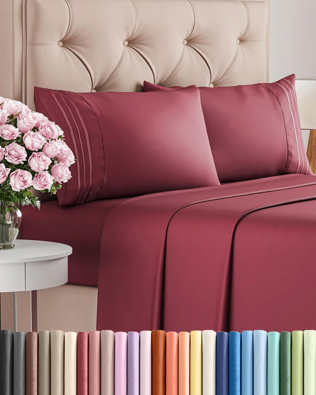 Full Size 4 Piece Sheet Set - Comfy Breathable & Cooling Sheets - Hotel Luxury Bed Sheets for Women & Men - Deep Pockets, Easy-Fit, Extra Soft and Wrinkle Free - Antique White Oeko-Tex Bed Sheet Set