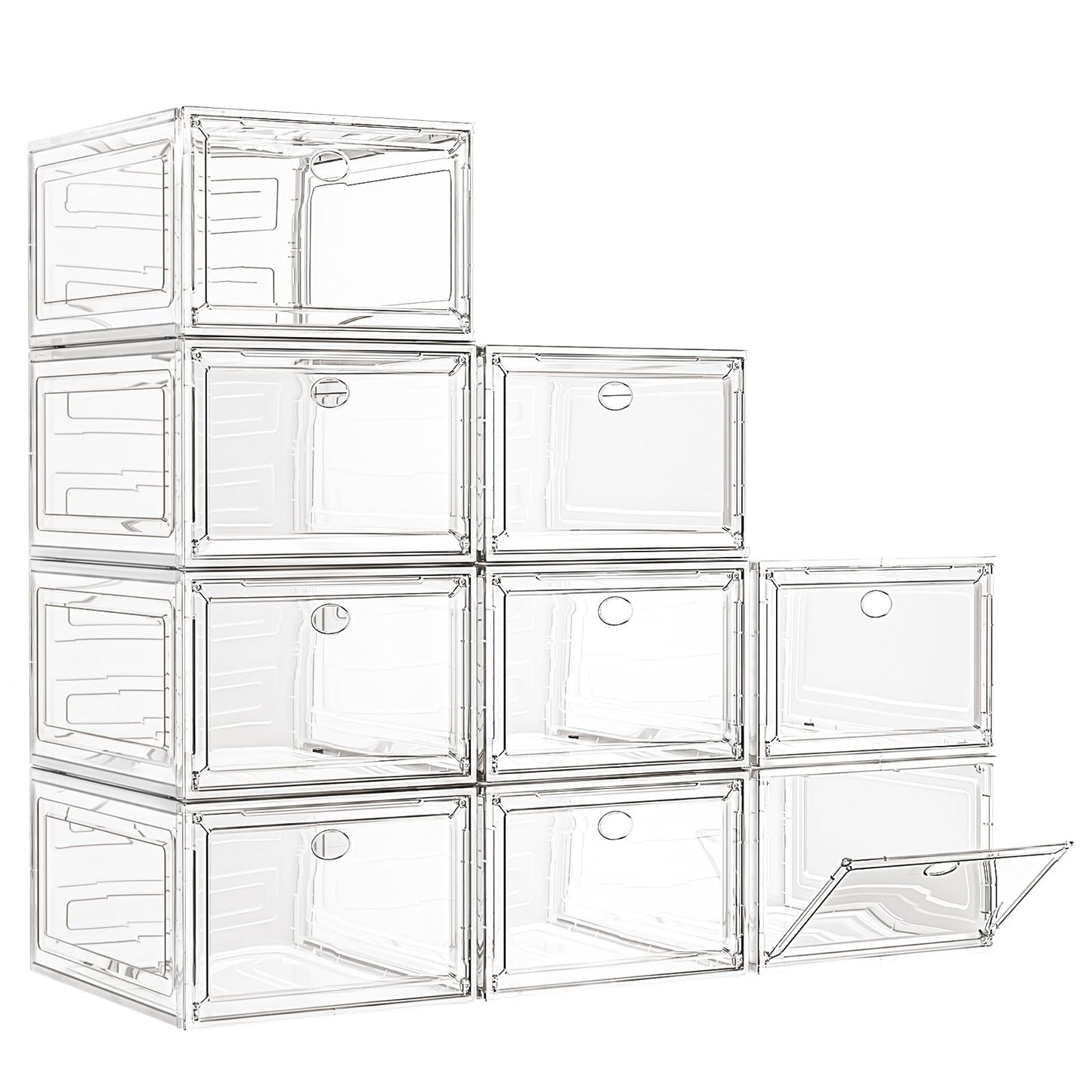 7 code Large Clear Shoe Boxes Organizer【Thicker Material】 Stronger Shoe Box with Magnetic Door, Stackable Shoe Storage Box for Closet, Foldable Space-Saving Storage Bins Shoe Cabinet, Black 9-Pack