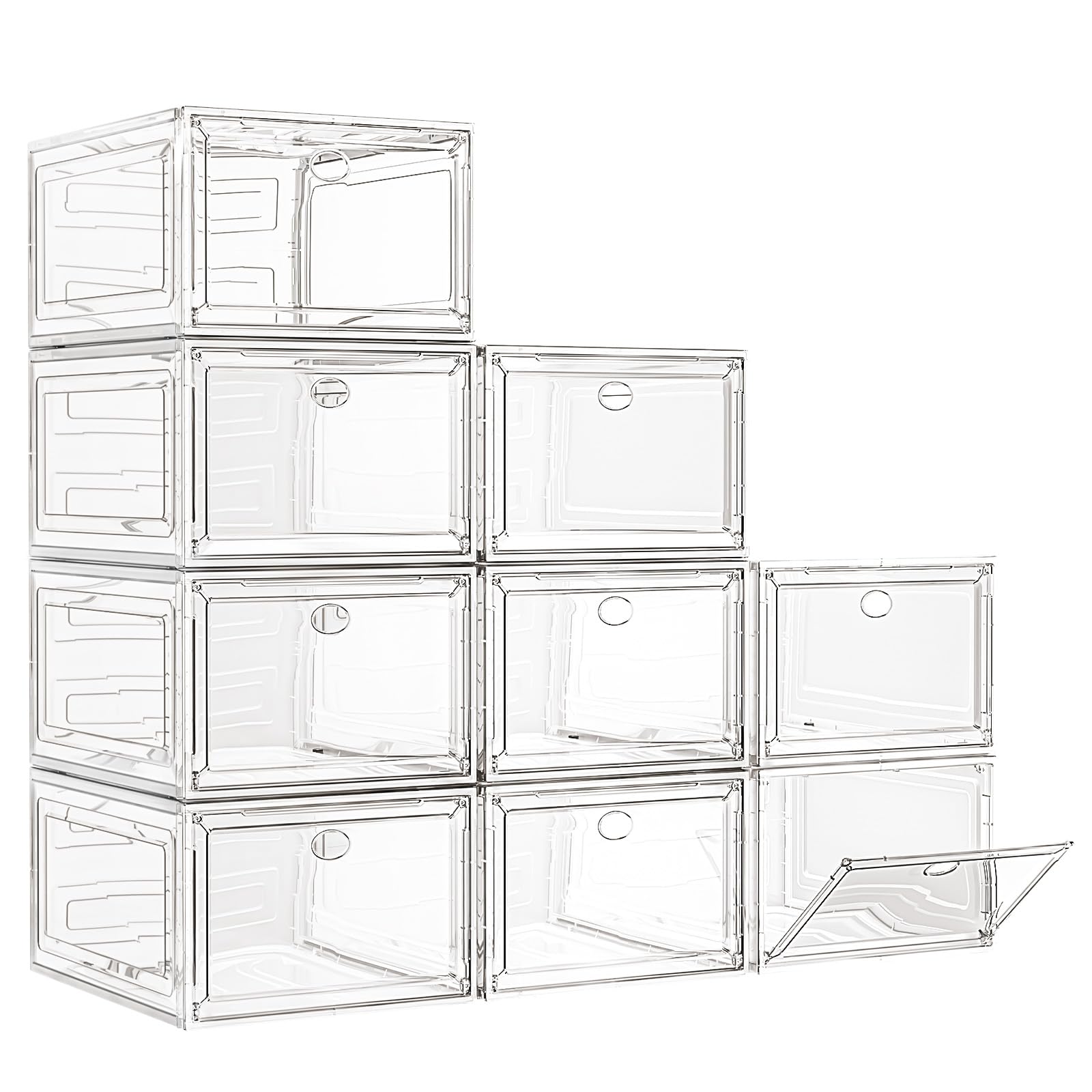 7 code Large Clear Shoe Boxes Organizer【Thicker Material】 Stronger Shoe Box with Magnetic Door, Stackable Shoe Storage Box for Closet, Foldable Space-Saving Storage Bins Shoe Cabinet, Black 9-Pack