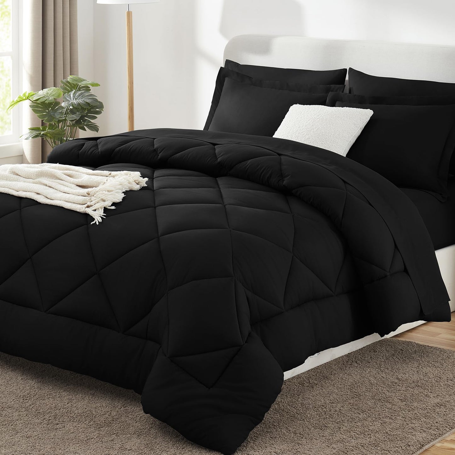 CozyLux Twin XL Comforter Set Dark Grey - 5 Pieces Twin Extra Long Bed in a Bag for College Dorm, All Season Bedding Set for Girls and Boys, Soft Bed Set with Comforter, Sheets, Pillowcase & Sham