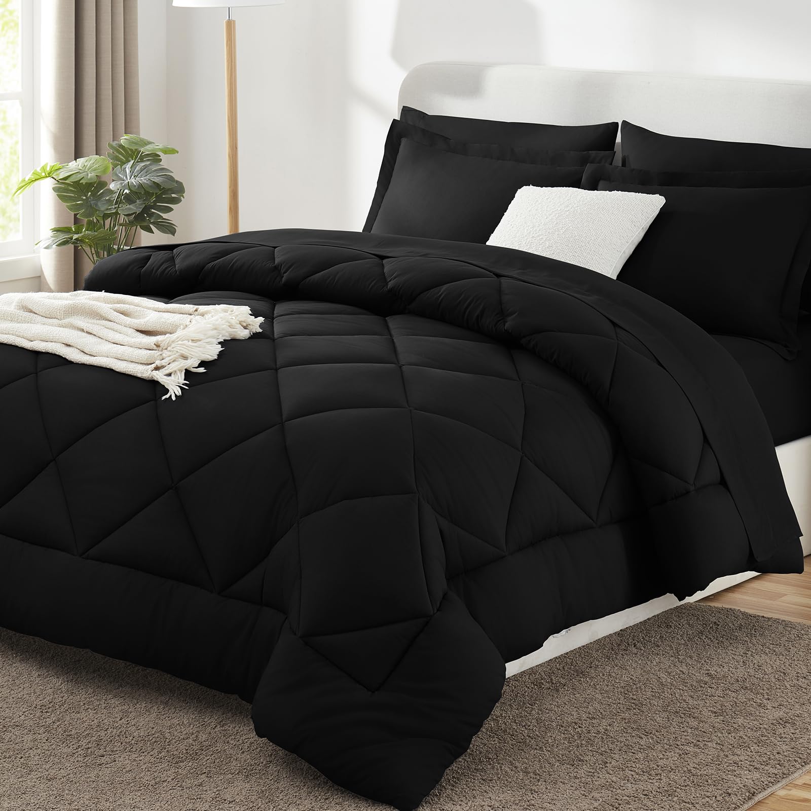 CozyLux Twin XL Comforter Set Dark Grey - 5 Pieces Twin Extra Long Bed in a Bag for College Dorm, All Season Bedding Set for Girls and Boys, Soft Bed Set with Comforter, Sheets, Pillowcase & Sham