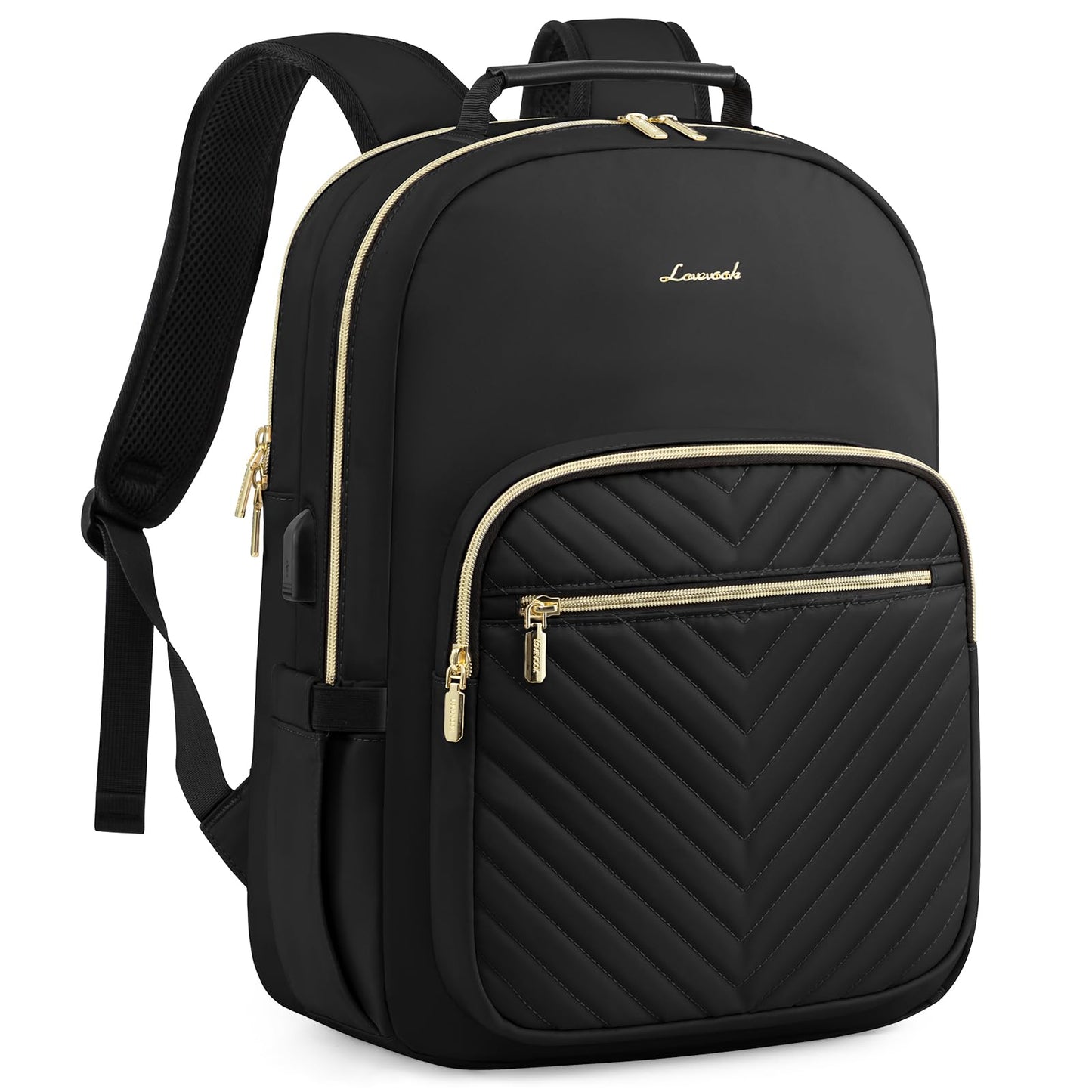 LOVEVOOK Laptop Backpack Purse for Women, Work Travel Computer Bags, College School Backpack for Student Girl, Quilted Casual Daypack with USB Port, Fit 15.6 Inch Laptop, Beige White