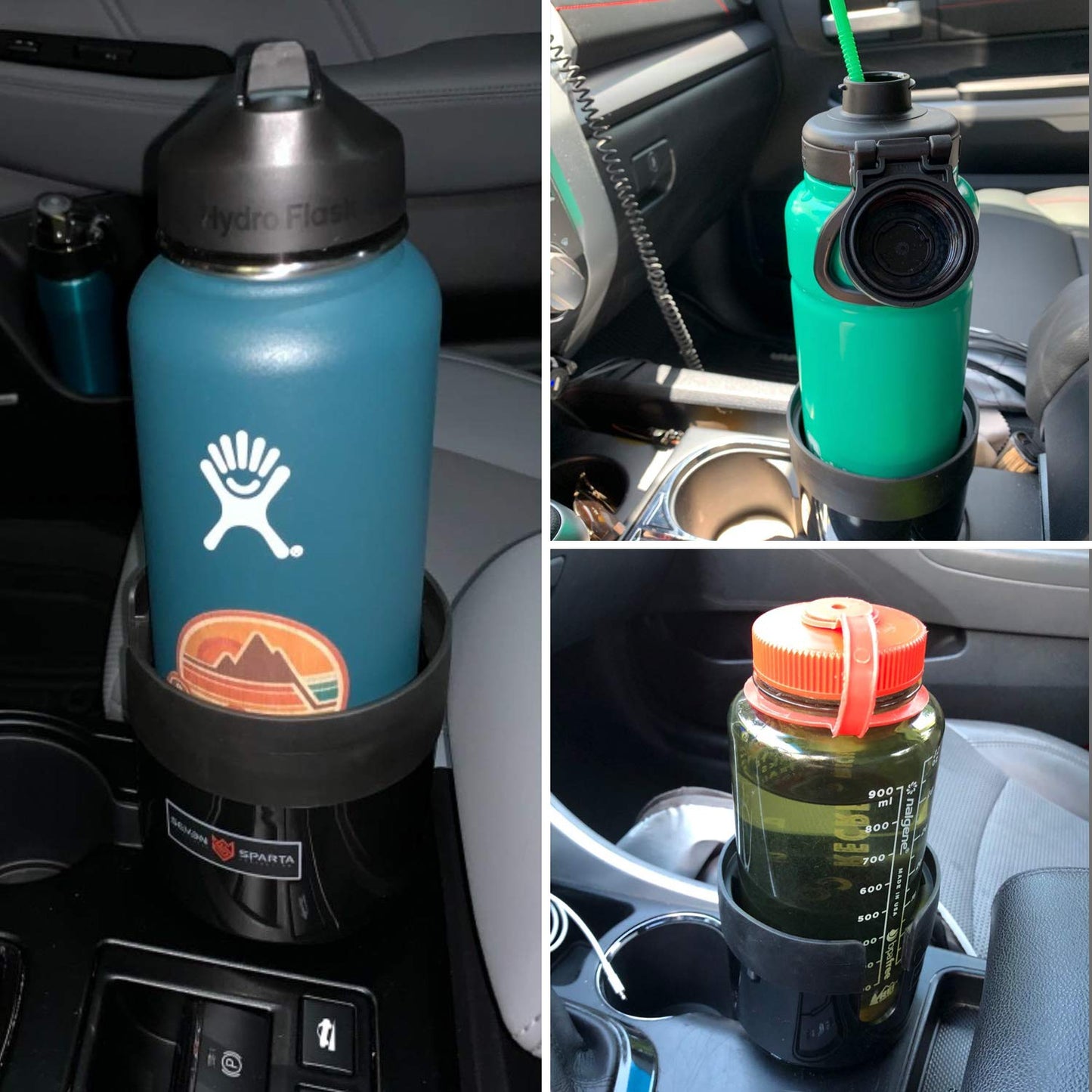 Seven Sparta 2 Pack Car Cup Holder Expander with Offset Adjustable Base, Compatible with Hydro Flasks 32/40 Ounce, Compatible with Yeti Ramblers 20/26/30 Ounce, Other Bottles in 3.4"-3.8" (Black)