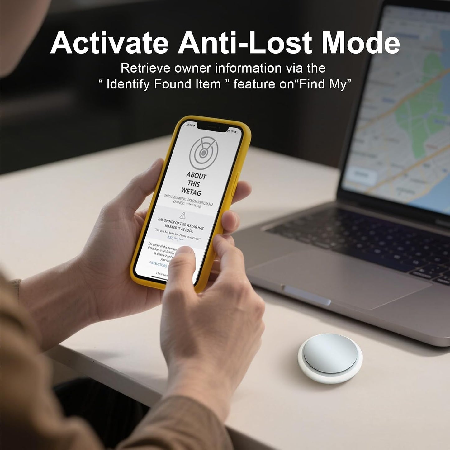Air Tracker Tag 2 Pack [Apple MFi Certified] with Find My(iOS Only), Key Finder with No App Needed, Waterproof, 365-Day Standby,Wallet Key Bag Luggage Tracker