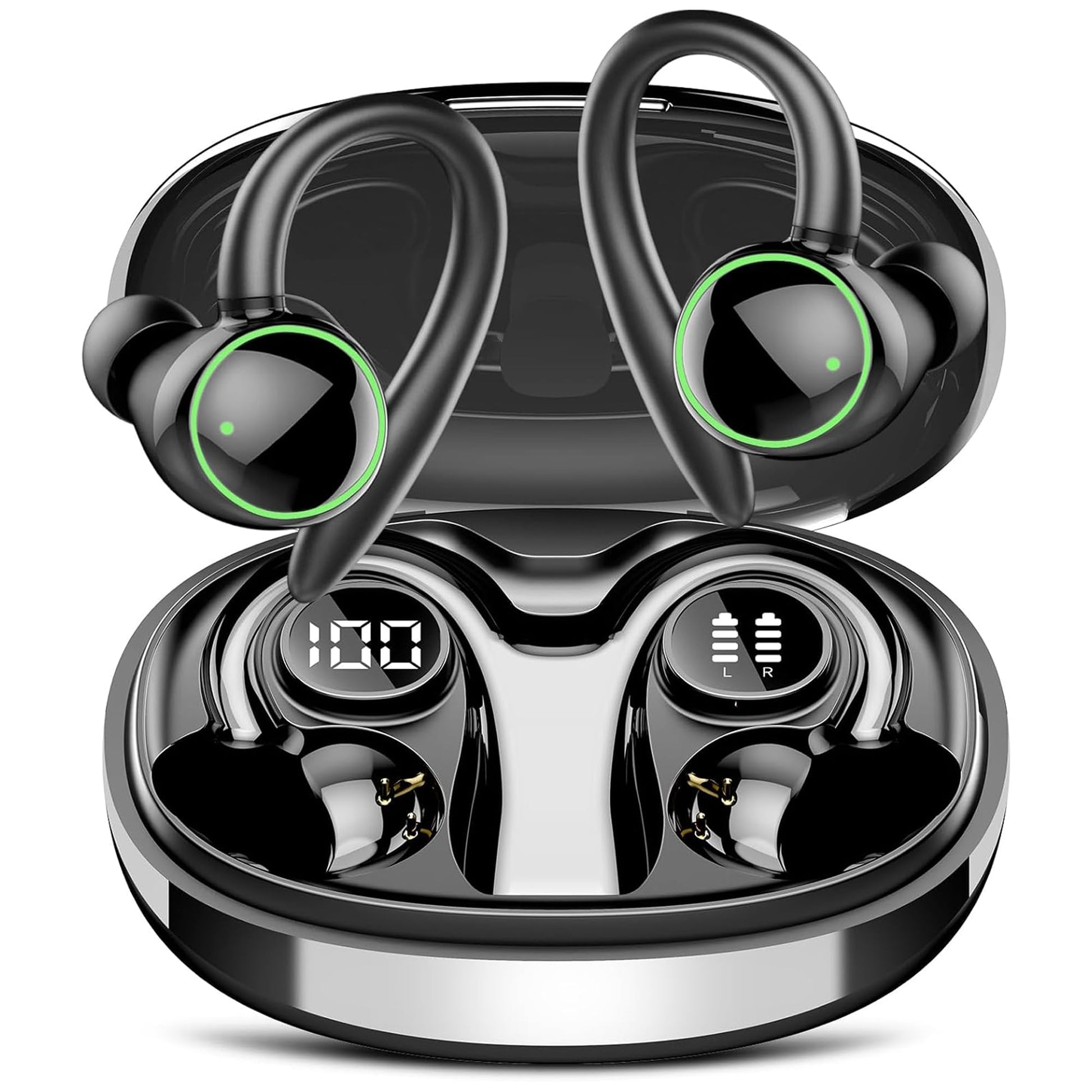 Wireless Earbuds, Bluetooth 5.4 Headphones Sport, Over Ear Buds With ENC Noise Cancelling Mic, 48H, Wireless Earphone With Earhooks, Stereo Deep Bass, IP7 Waterproof Headset for Workout Running, Blue