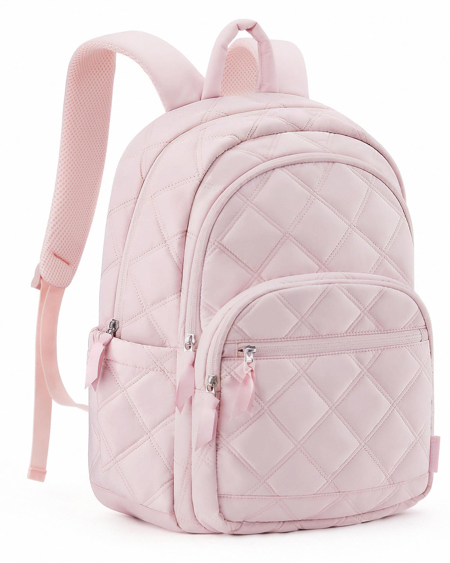 BAGSMART Travel Laptop Backpack, College Backpack for Women, Quilted Small Computer Bookbag, Water-Resistant 15.6 Inch Laptop Casual Bag, Dark Pink