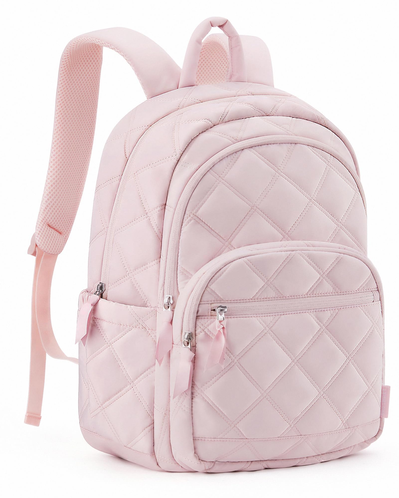 BAGSMART Travel Laptop Backpack, College Backpack for Women, Quilted Small Computer Bookbag, Water-Resistant 15.6 Inch Laptop Casual Bag, Dark Pink