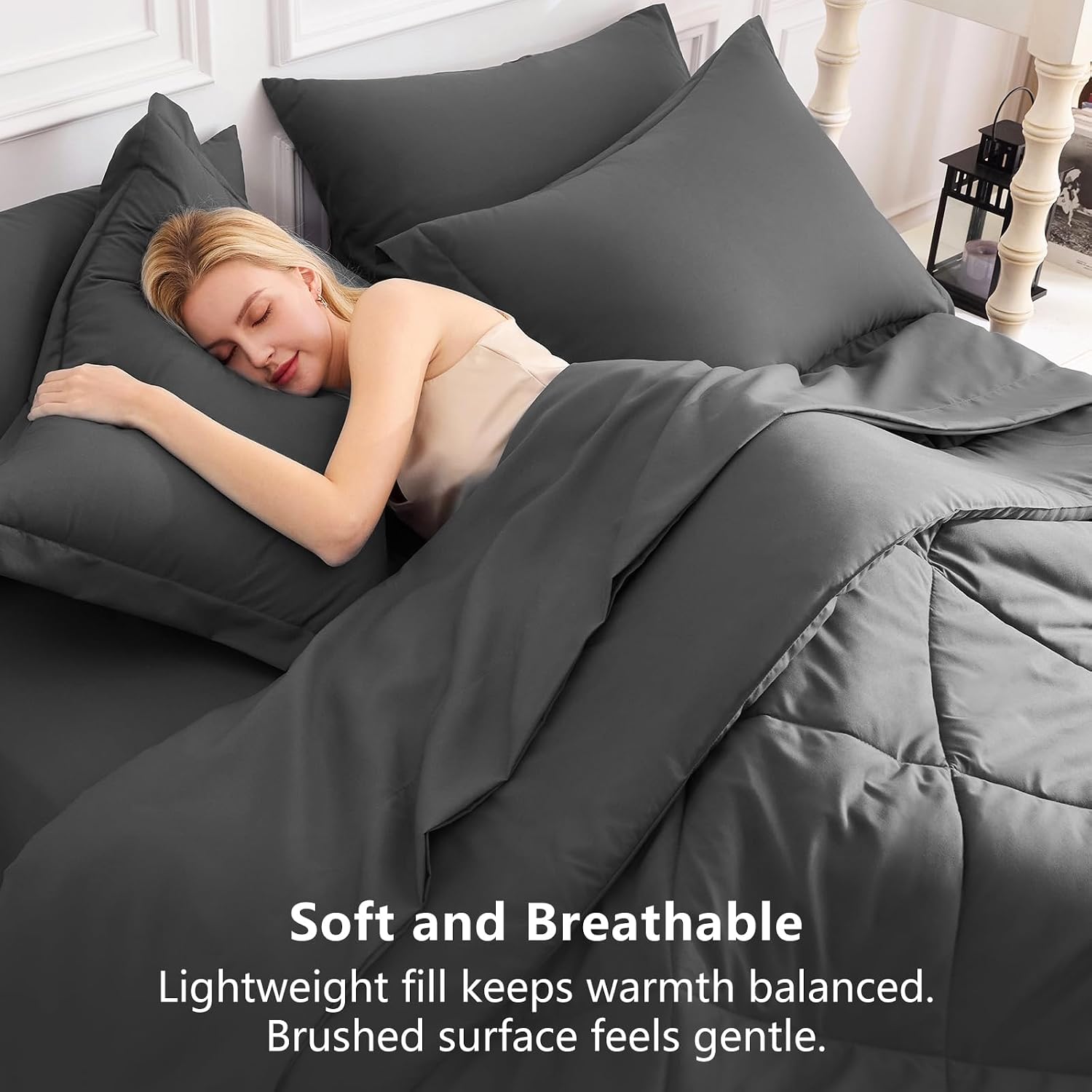 CozyLux Twin XL Comforter Set Dark Grey - 5 Pieces Twin Extra Long Bed in a Bag for College Dorm, All Season Bedding Set for Girls and Boys, Soft Bed Set with Comforter, Sheets, Pillowcase & Sham