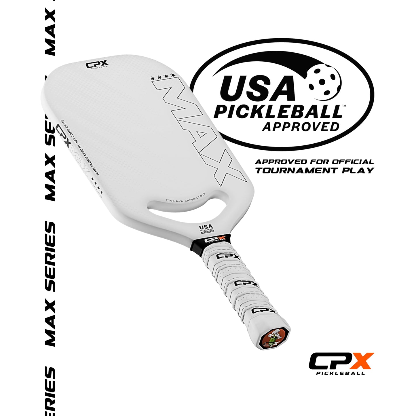 CPX MAX Series Raw Carbon Fiber T700 Pickleball Elongated Paddle Racket - Professional Grade, 14mm Core Thickness, Comfortable Tennis Style Grip - Durable Pickleball Paddle Designed in Chicago, USA