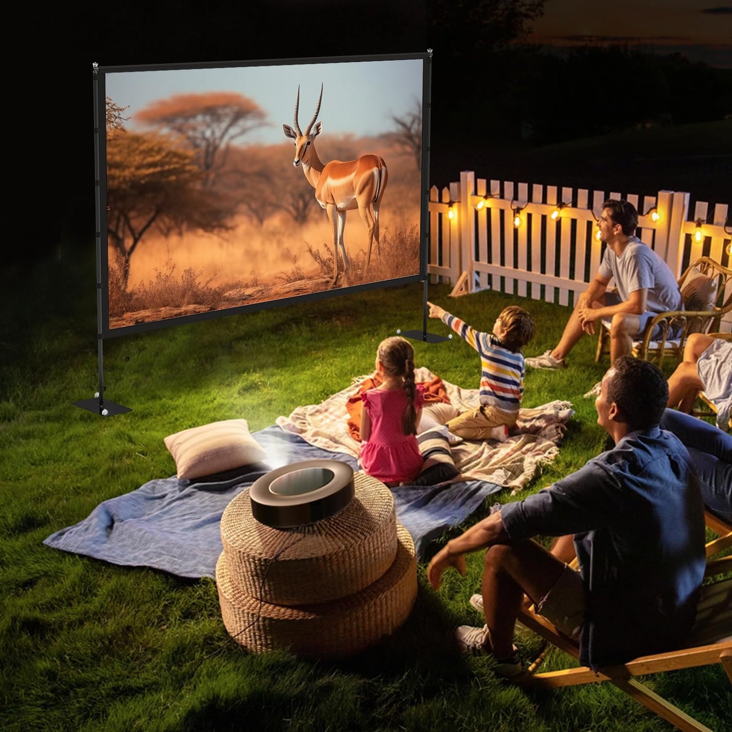 STWUI Outdoor-Projector-Screen-with-Stand - 120 inch Portable Projection Screen Indoor Outdoor Projector Screens 16:9 4K HD Lightweight Movie Screen with Carry Bag for Backyard Movie Night 1pcs