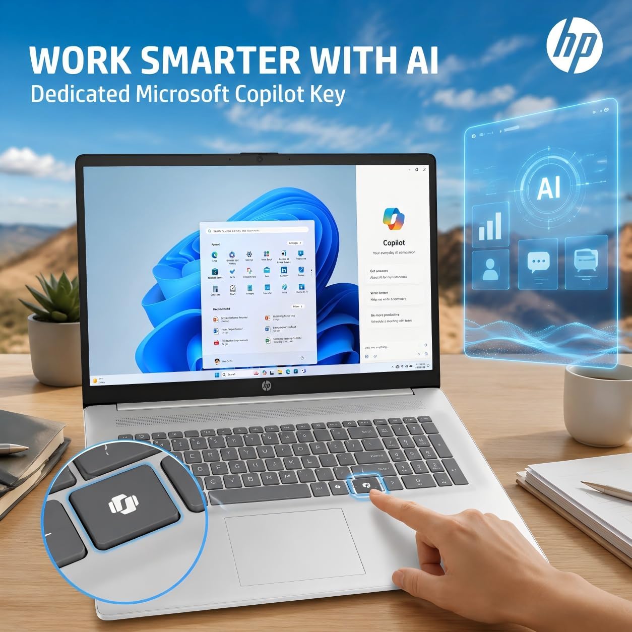 HP 17 Inch Laptop Computer, 17.3" FHD IPS Display, 20 GB RAM, 1 TB SSD, AMD Ryzen 5 7430U (Up to 4.3GHz), Wi-Fi 6, Bluetooth 5.4, Copilot AI Key, Business & Students, Windows 11 Pro, W/Accessories