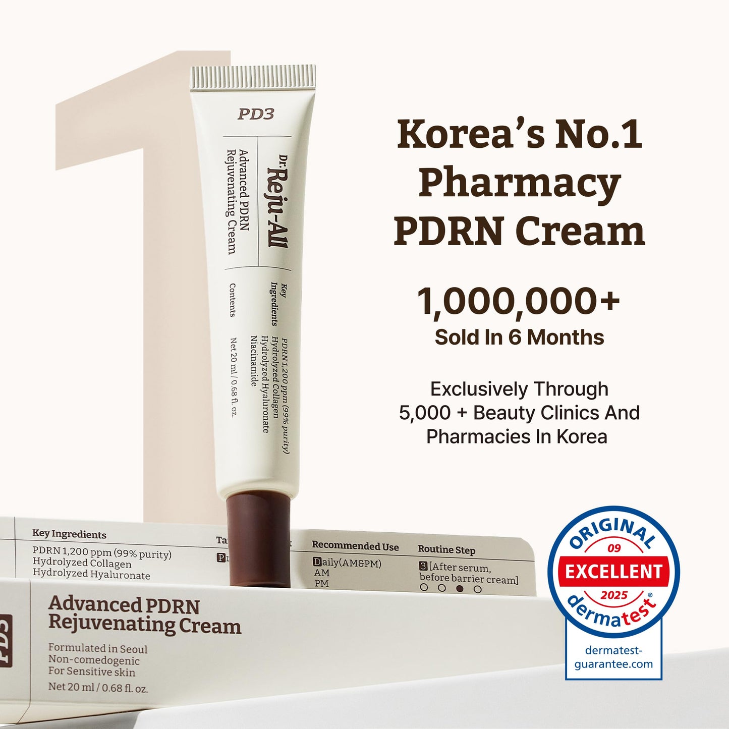 Dr.Reju-All PDRN Rejuvenating Cream – Rejuall PDRN Face Moisturizer – Optimal 1200ppm for Glass Skin & Plumping – Korean Pharmacy Anti-Aging Skin Care Face Cream - 0.7 Fl Oz