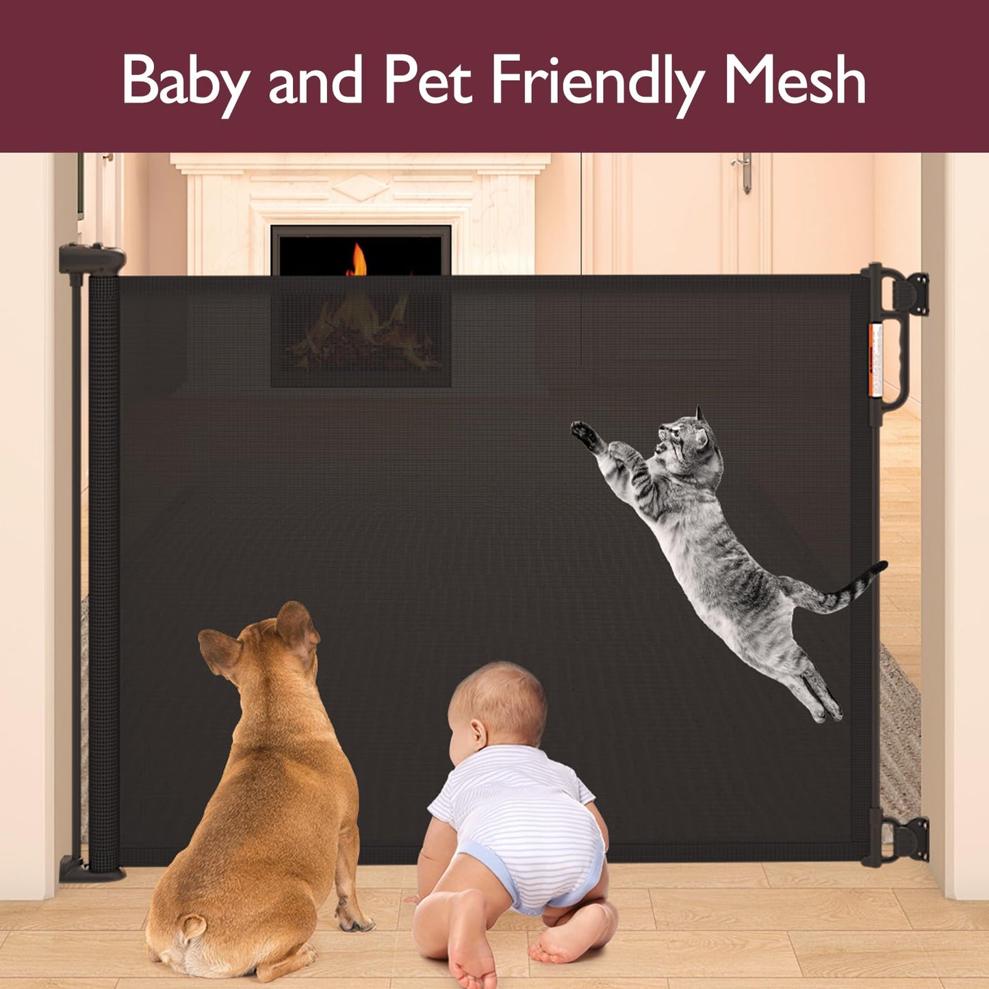 Retractable Baby Gate, Momcozy Extra Wide Mesh Baby Gates for Stairs, 41" Tall, Extends to 71" Wide, Black, Pet Dog Gate for Doorways, Stairs, Hallways, Indoor/Outdoor