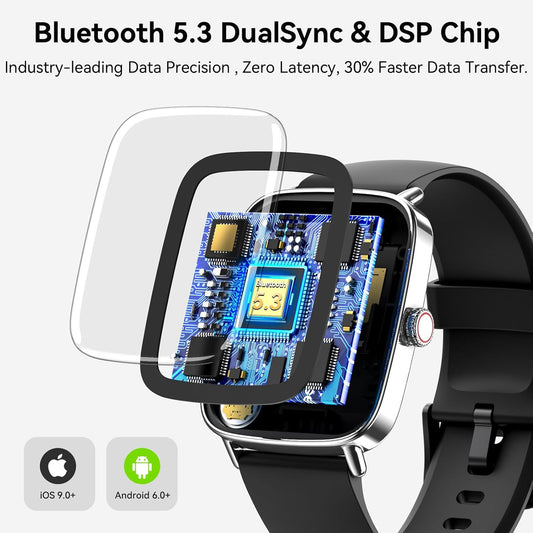 Smart Watch for Women Men, 1.85" HD AMOLED Fitness Tracker (Answer/Call) with 24/7 Heart Rate/Sleep/SpO2 Monitor for iPhone & Android, 120+ Sports Modes Smartwatch with IP68 Waterproof, 2 Bands
