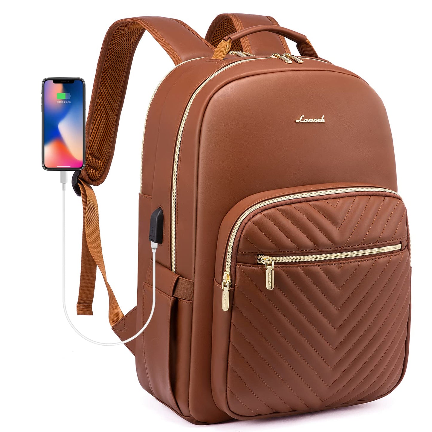 LOVEVOOK Laptop Backpack Purse for Women, Work Travel Computer Bags, College School Backpack for Student Girl, Quilted Casual Daypack with USB Port, Fit 15.6 Inch Laptop, Beige White
