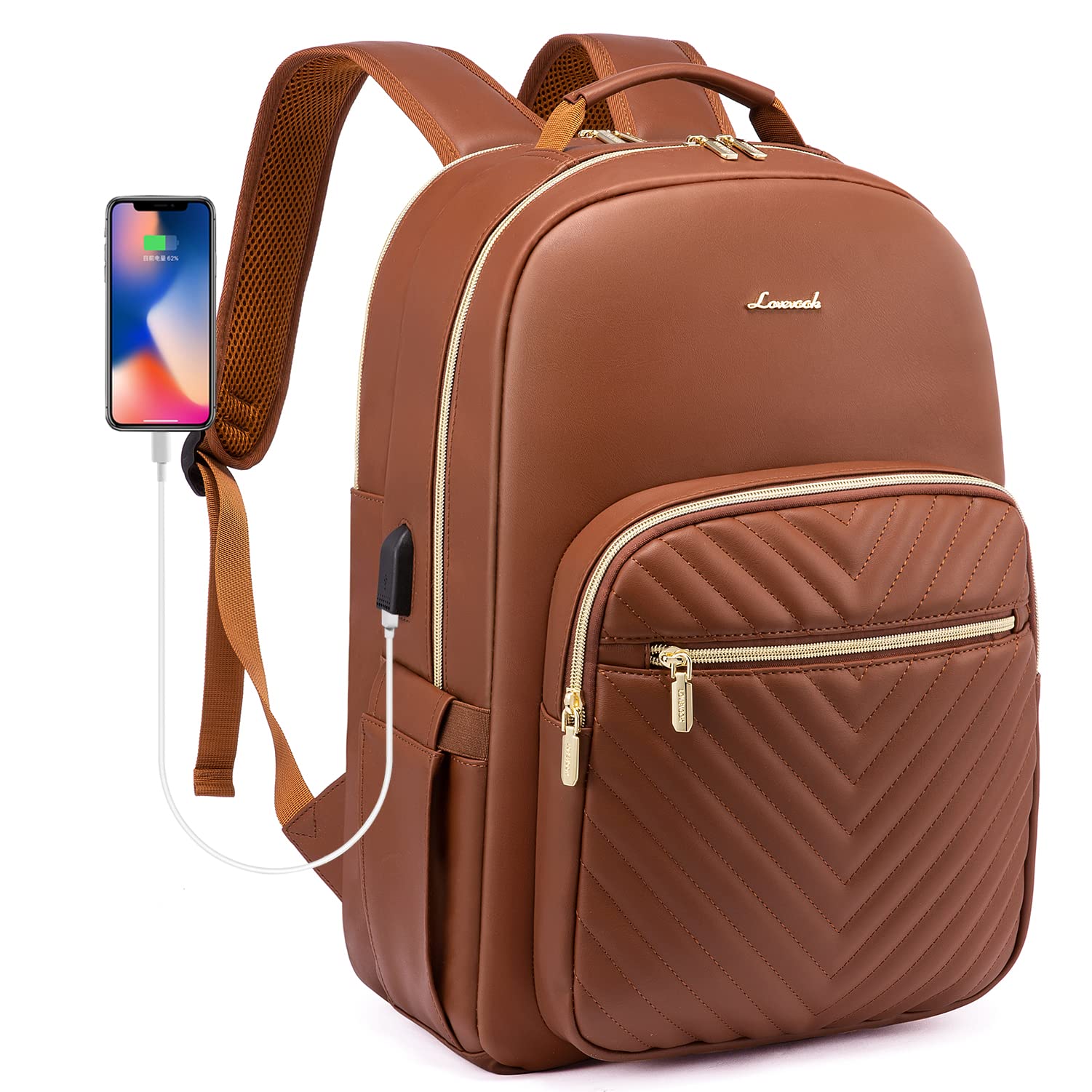 LOVEVOOK Laptop Backpack Purse for Women, Work Travel Computer Bags, College School Backpack for Student Girl, Quilted Casual Daypack with USB Port, Fit 15.6 Inch Laptop, Beige White