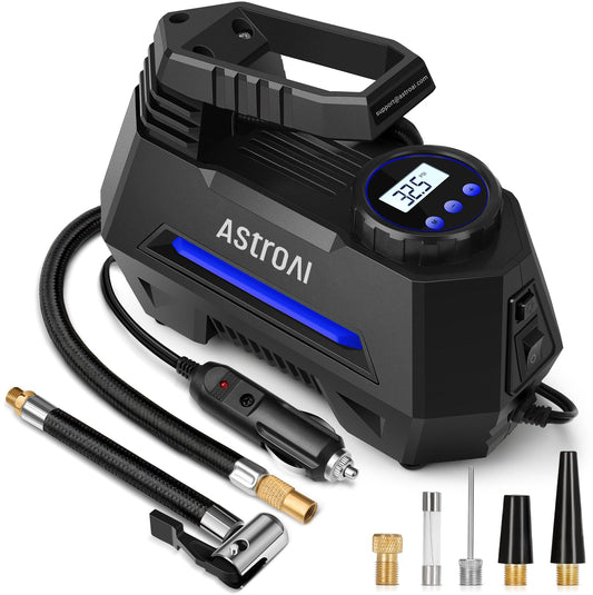 AstroAI AIRUN H Tire Inflator Portable Air Compressor Air Pump for Car Tires-Car Accessories, 9.8Ft Cord-12V DC-Powered Auto Pump with Digital Pressure Gauge, LED Light for Bicycle, Balloons, Blue