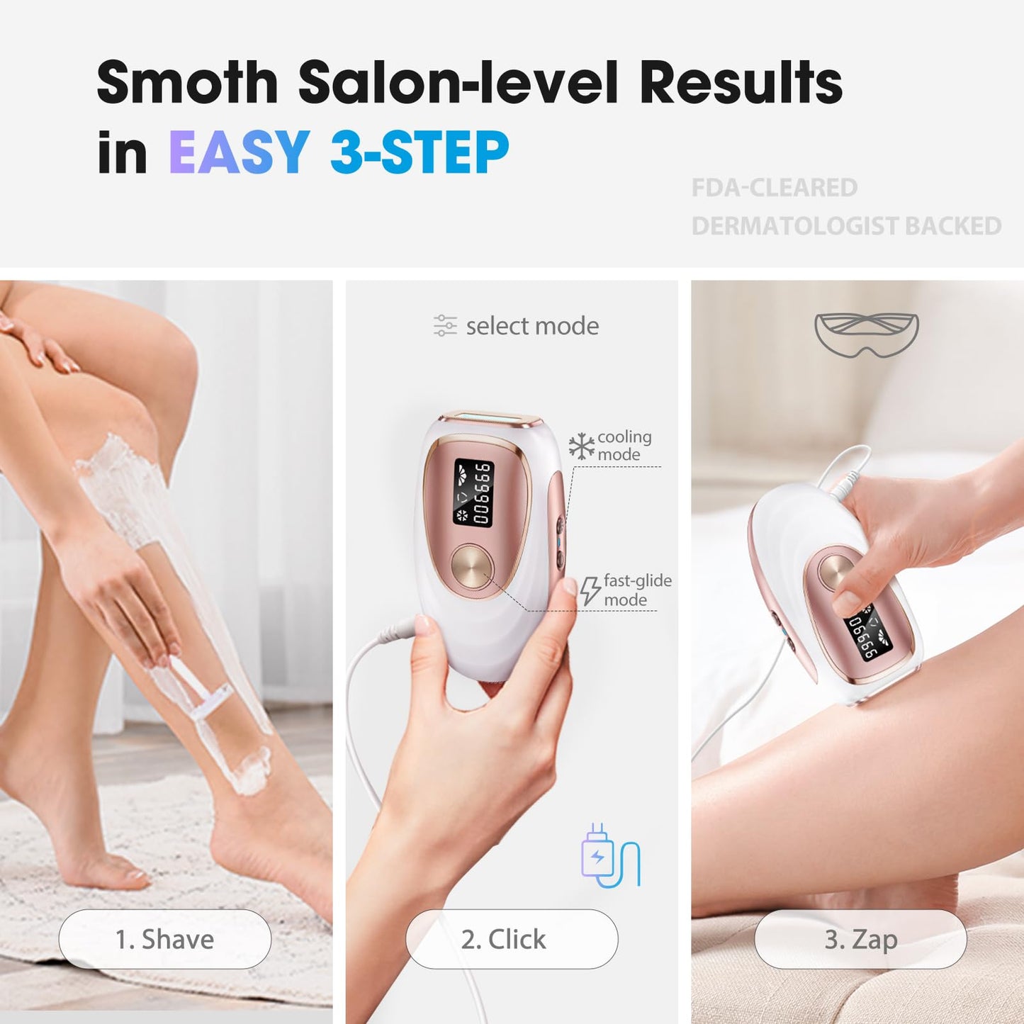 Oreeth IPL Laser Hair Removal Device for Women & Men - Home 45°F Ice-Cooling Contact for Painless & Long-Lasting Results, 86% Hair Reduction in 3 Weeks for Full Body & Bikini Line, Gold