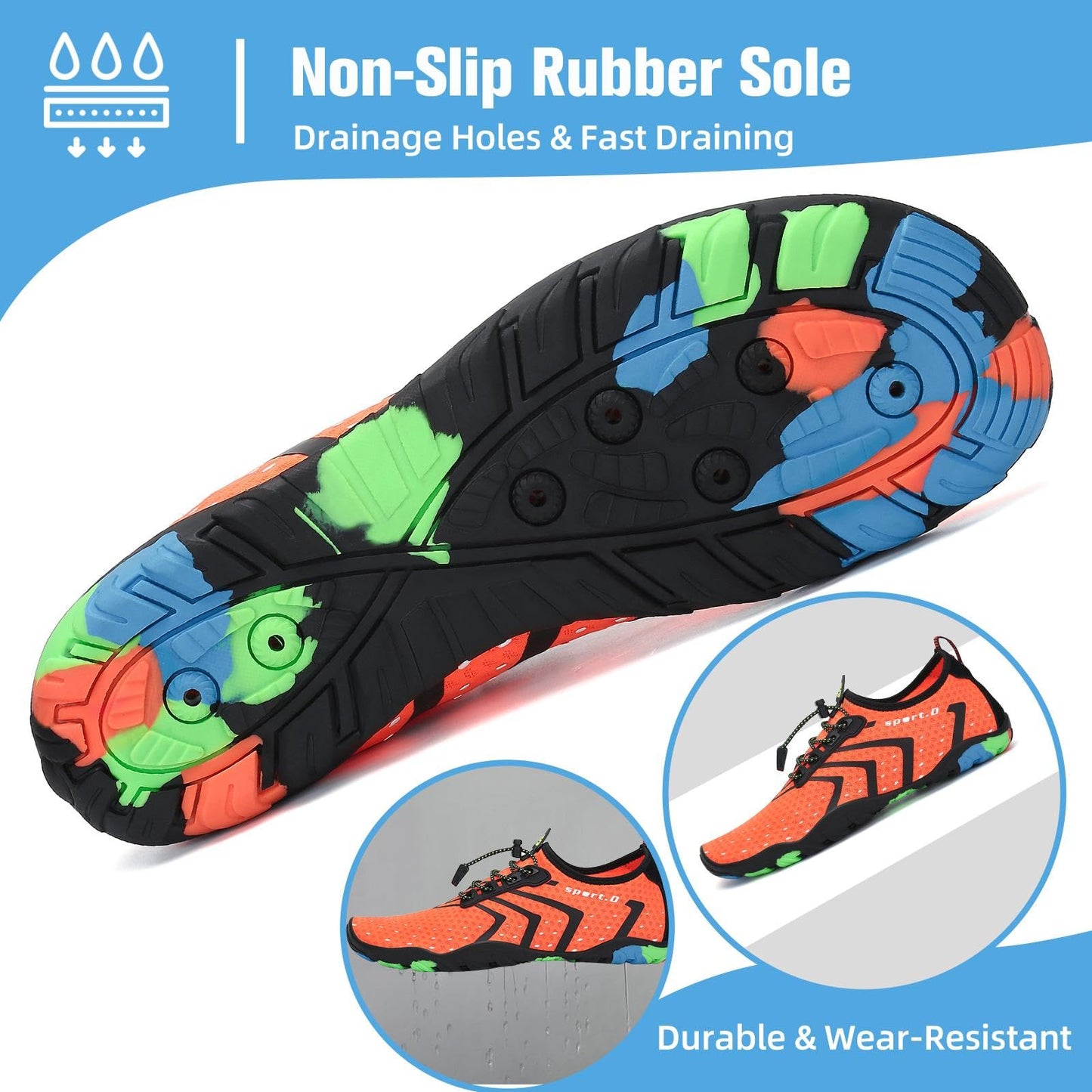 Mishansha Water Shoes for Women Men, Quick-Dry Barefoot Swim Shoes with Drainage Holes, Lightweight Aqua Shoe for Beach Pool River Boating Yoga Walking 12.5 Women/11 Men Carrot Orange
