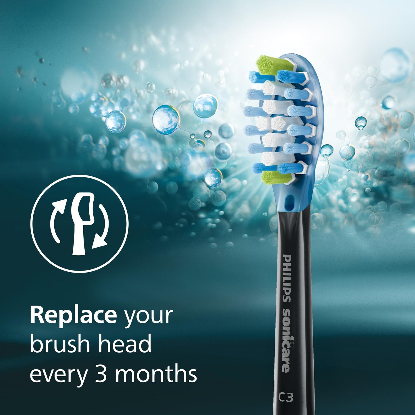 Philips Sonicare C3 Two-in-One Genuine Replacement Electric Toothbrush Heads, for Deep Plaque Removal and Whitening, 4 Pack One Year Supply, Black, HX9044/95