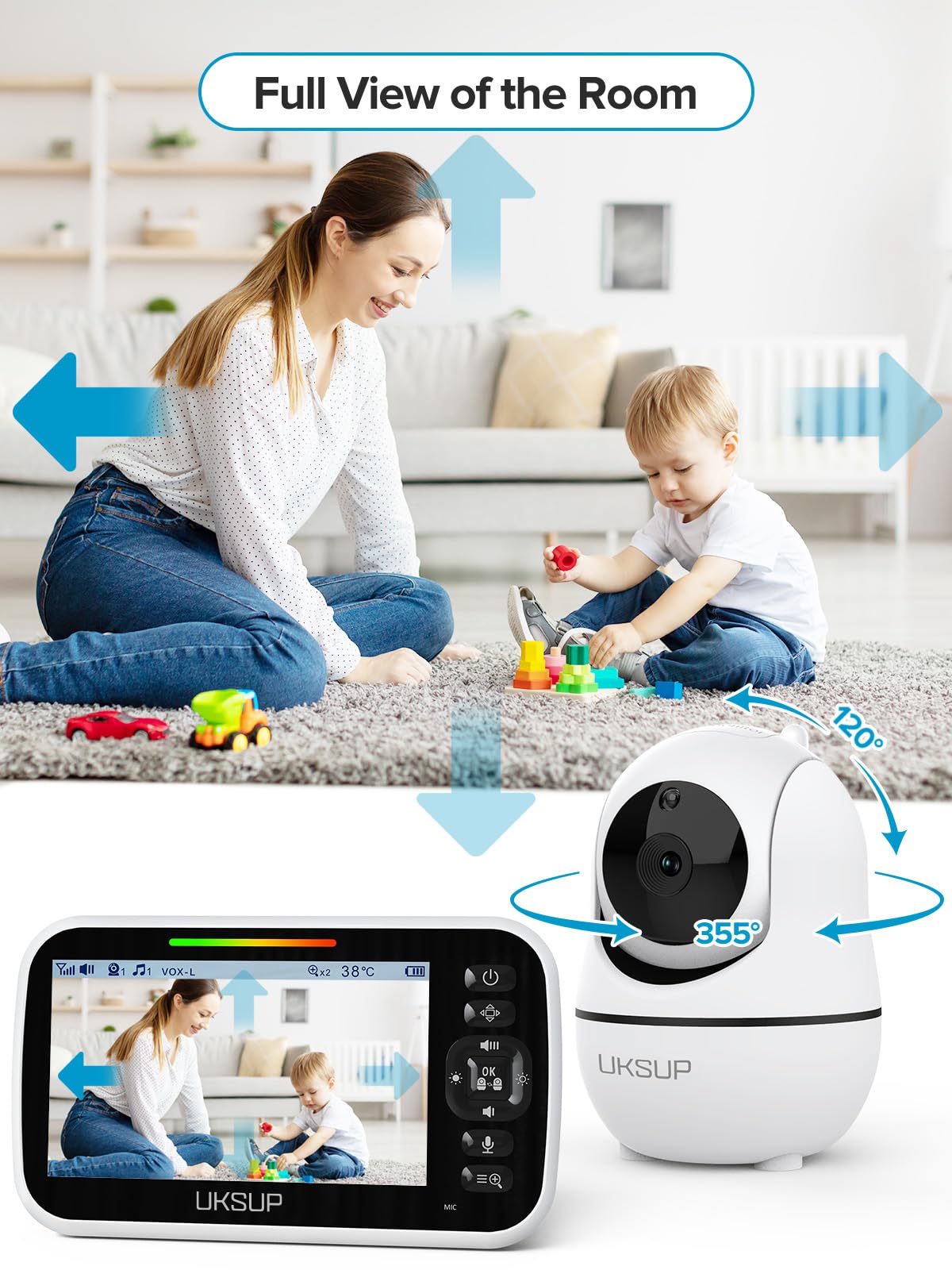 UKSUP SM663V2 Baby Monitor with 2 Cameras - 5" Display Video Baby Monitor with Remote Pan & Tilt, 2X Zoom,Auto Night Vision, 2 Way Talk, Temperature Sensor,Lullabies,960 Feet Range