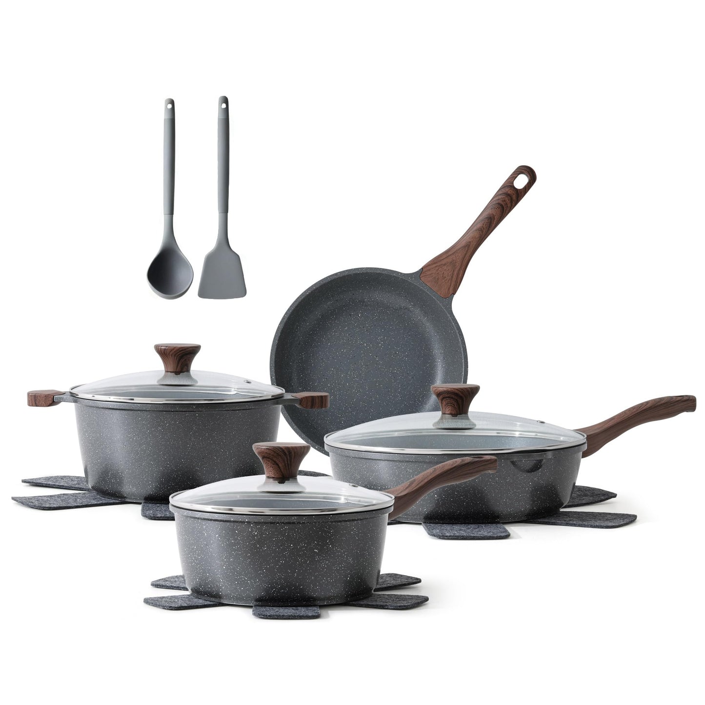 SENSARTE Nonstick Ceramic Cookware Set, 13-Piece Non-toxic Pots and Pans Set, Healthy Kitchen Cooking Set with Stay-Cool Handles, Silicone Tools and Pot Protectors, PFAS Free