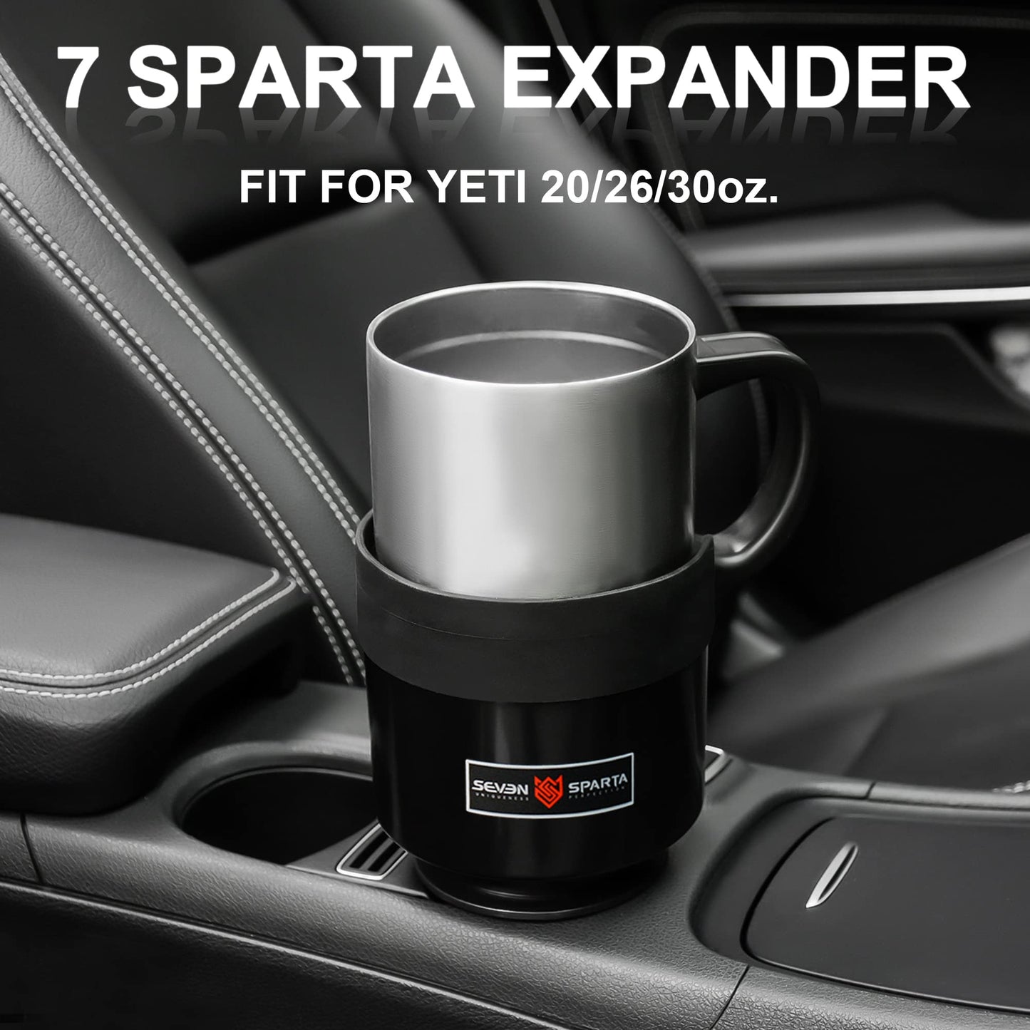 Seven Sparta 2 Pack Car Cup Holder Expander with Offset Adjustable Base, Compatible with Hydro Flasks 32/40 Ounce, Compatible with Yeti Ramblers 20/26/30 Ounce, Other Bottles in 3.4"-3.8" (Black)
