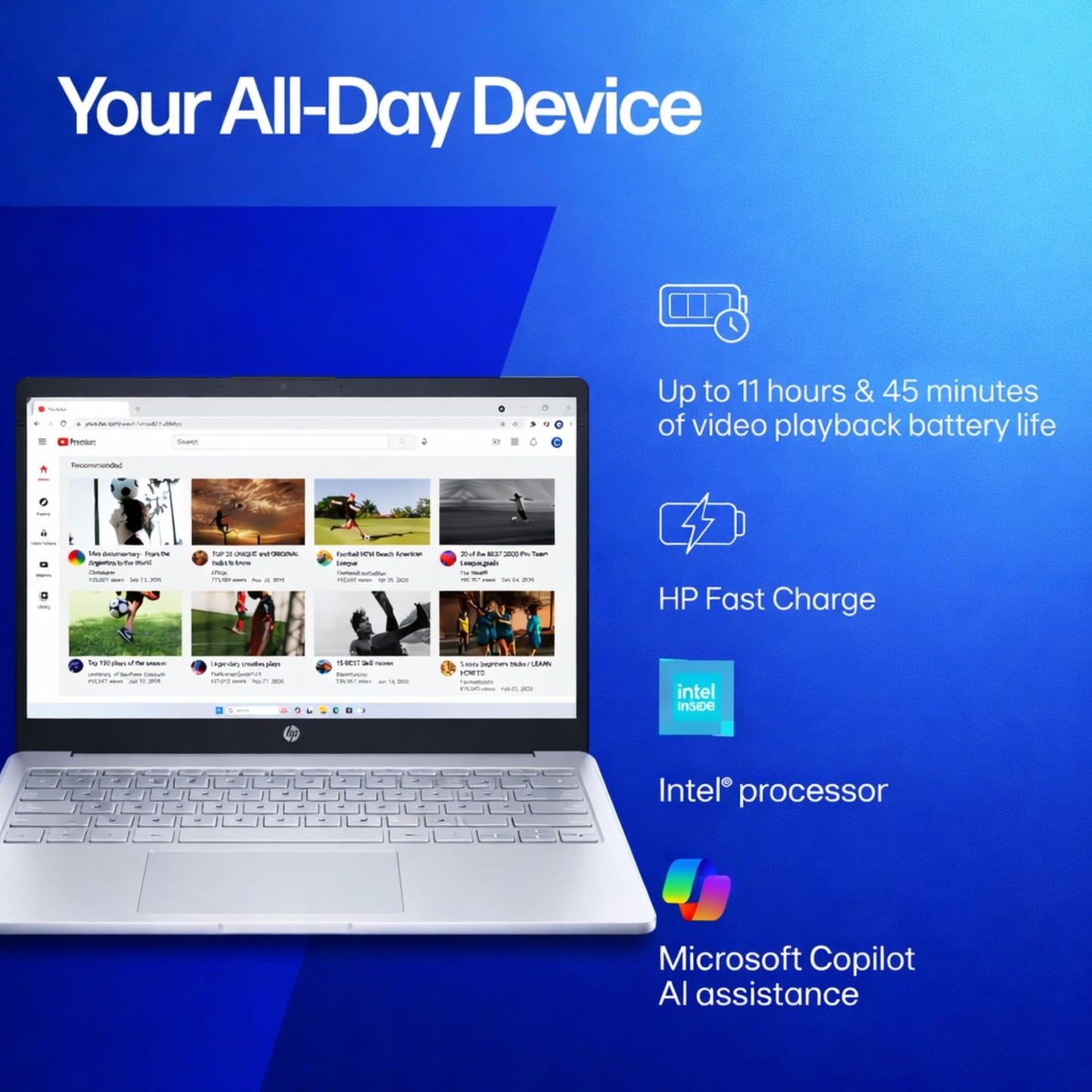 HP Ultrabook Laptop • Microsoft 365 • 8GB RAM • Intel 13th 4-Cores N100 • 128GB SSD Storage • Win 11 • no Mouse • Sliver | Everyday Essential and High Performance