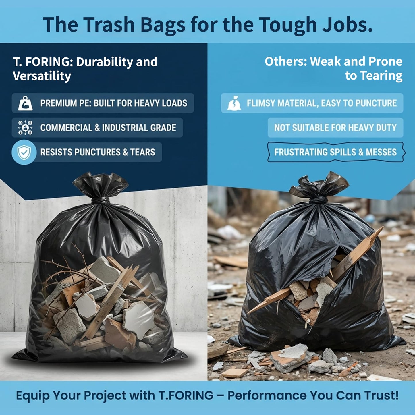 T.FORING 40-45 Gallon Black Trash Bags 120 Count - 37''x45'' Large Garbage Bags Unscented, 40+ Gallon Trash Can Liners, Multipurpose for Office, Outdoor, Recycling and Commercial