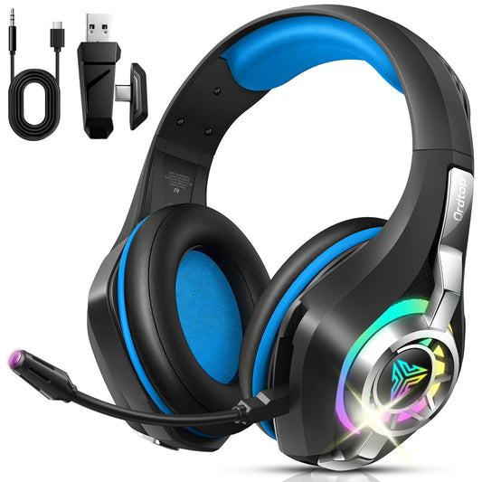 2.4GHz Wireless Gaming Headsets for PS5/PS4/PC/Switch/Xbox One, RGB Noise Cancelling Over-Ear Headphones with 7.1 Surround Sound, 40mm Drivers, 276g Ultraligero, Memory Foam, 45H Gaming Headphones