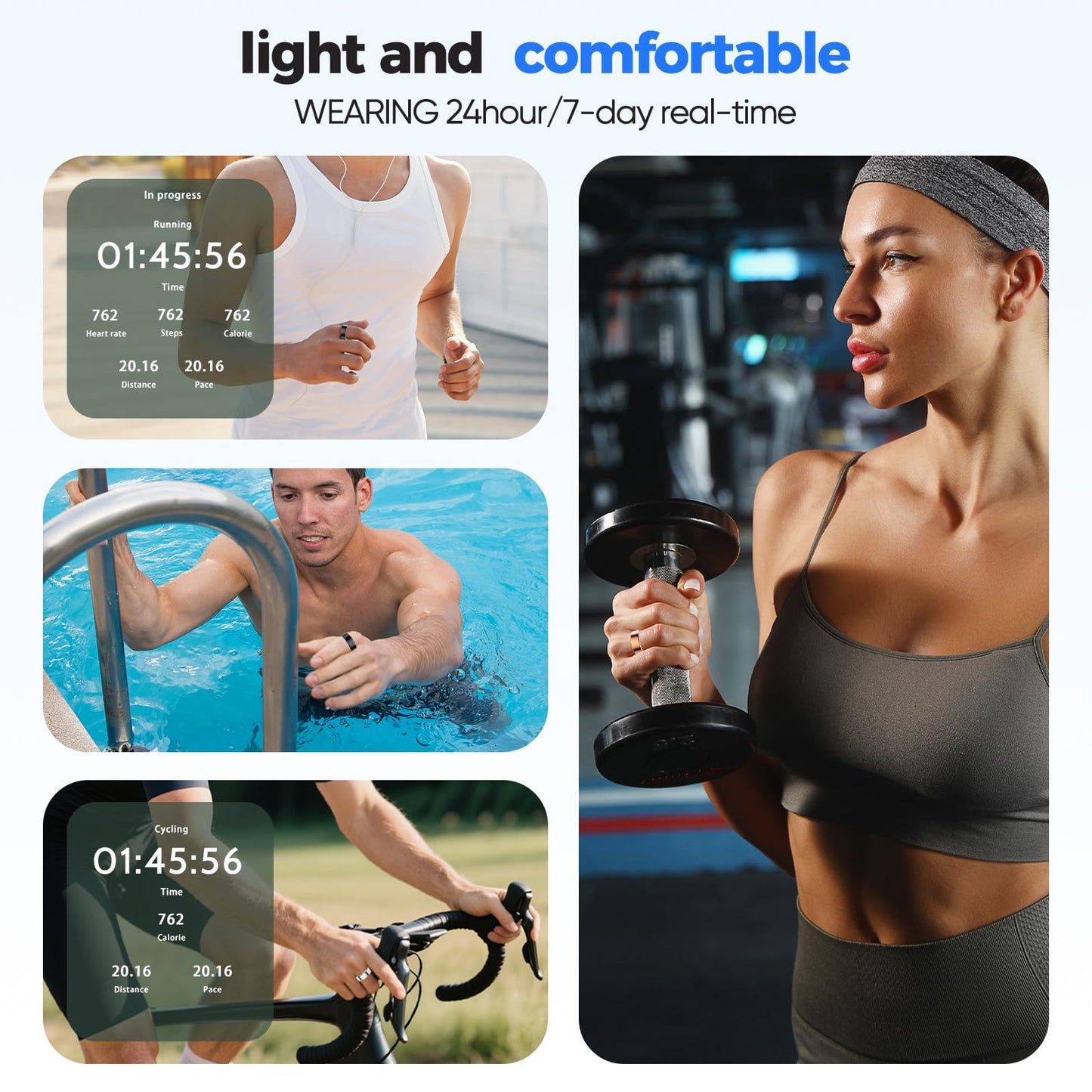 BIEMHA IP68 Waterproof Smart Ring - Fitness & Health Tracker with Sleep/Exercise Monitoring, Unisex for Women Men, iOS & Android Compatible, Long Lasting Battery Life, No Subscription (Silver, 11)