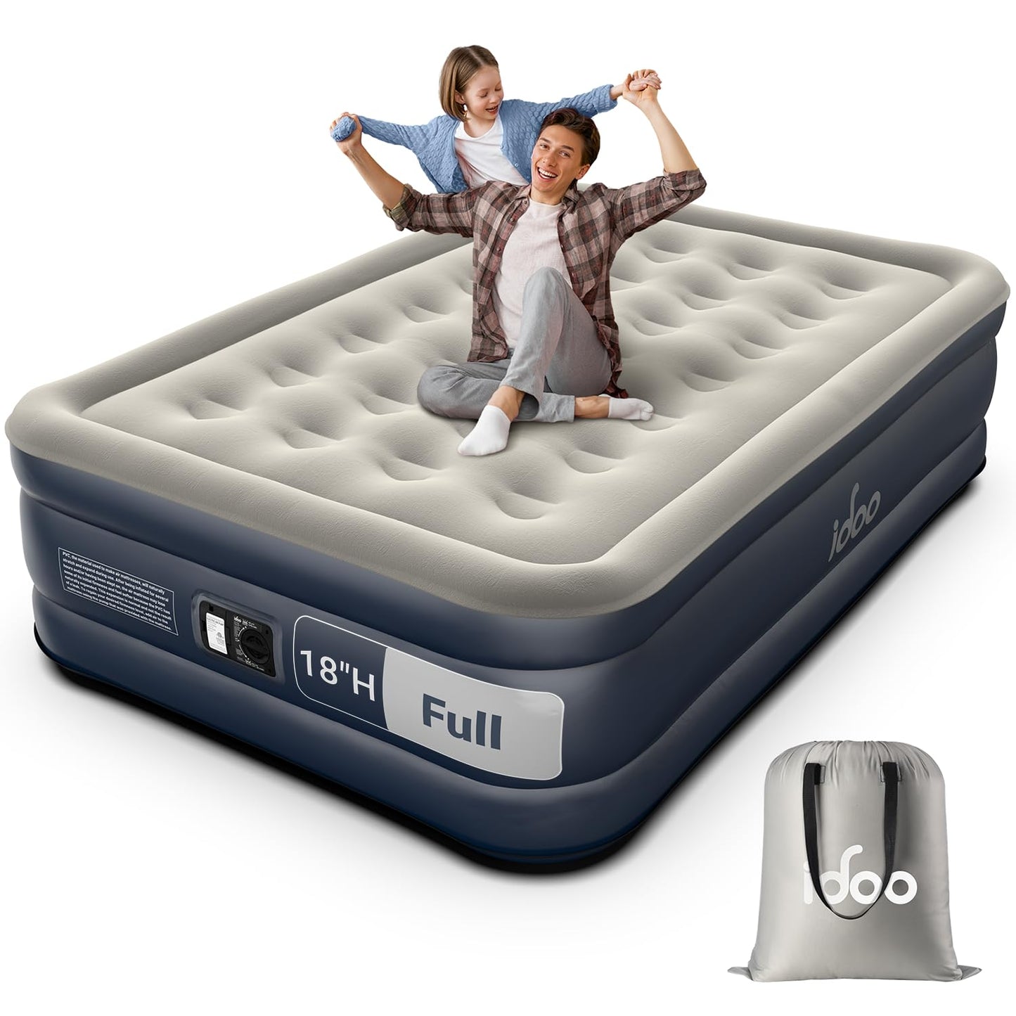 iDOO Queen Air Mattress with Built in Pump, 18 Raised Comfort Inflatable Blow up Mattress, Upgraded Support Structure Portable Air Bed for Camping, Guests and Home, Colchon Inflable, 650lbs Max