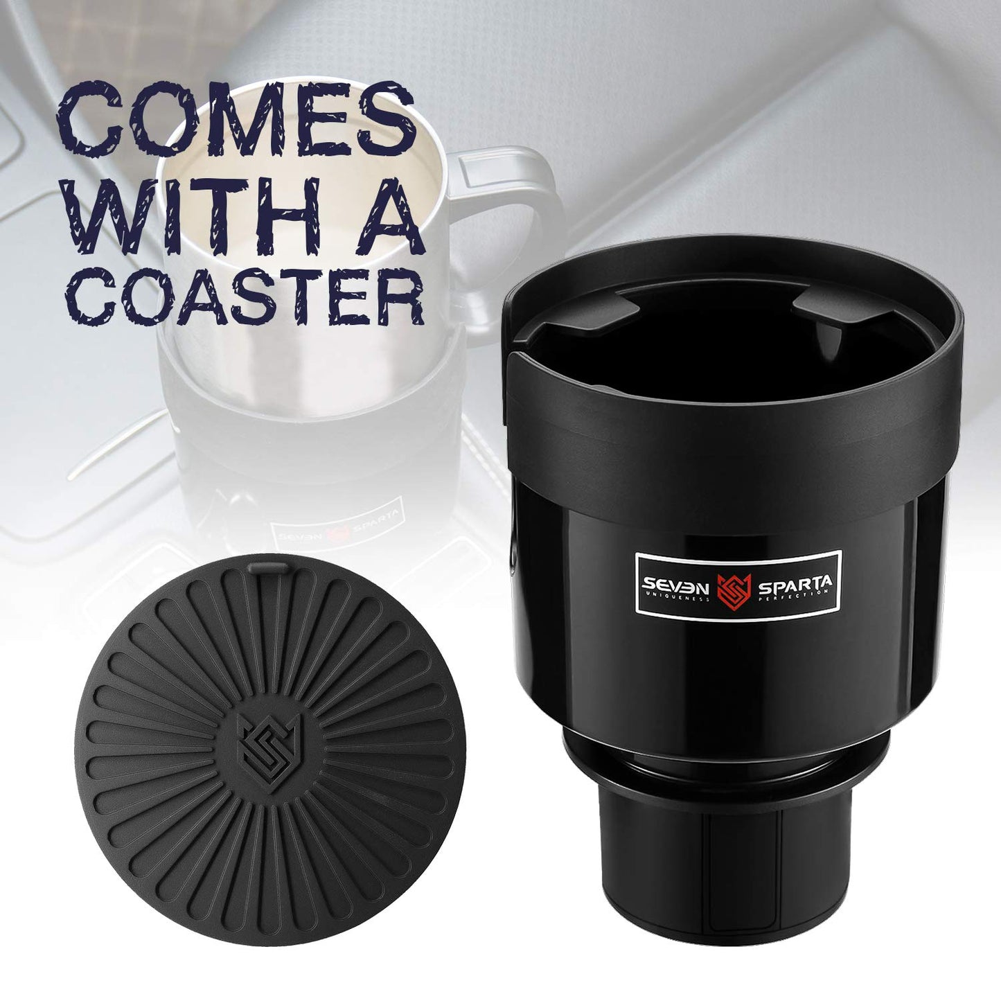 Seven Sparta 2 Pack Car Cup Holder Expander with Offset Adjustable Base, Compatible with Hydro Flasks 32/40 Ounce, Compatible with Yeti Ramblers 20/26/30 Ounce, Other Bottles in 3.4"-3.8" (Black)