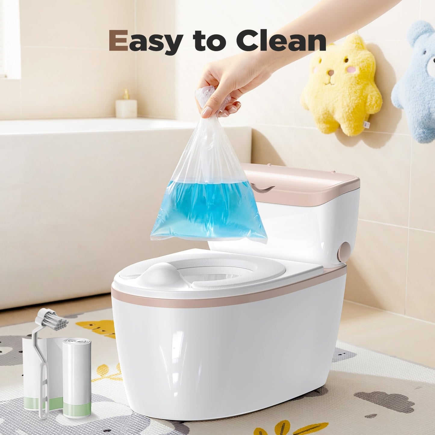3-in-1 Toddler Potty Training Toilet with Flushing Sound, Wipes Storage & Toilet Paper Holder, Realistic Potty Chair with Detachable Seat and Easy-Clean Design for Boys & Girls Ages 18+ Months (Brown)