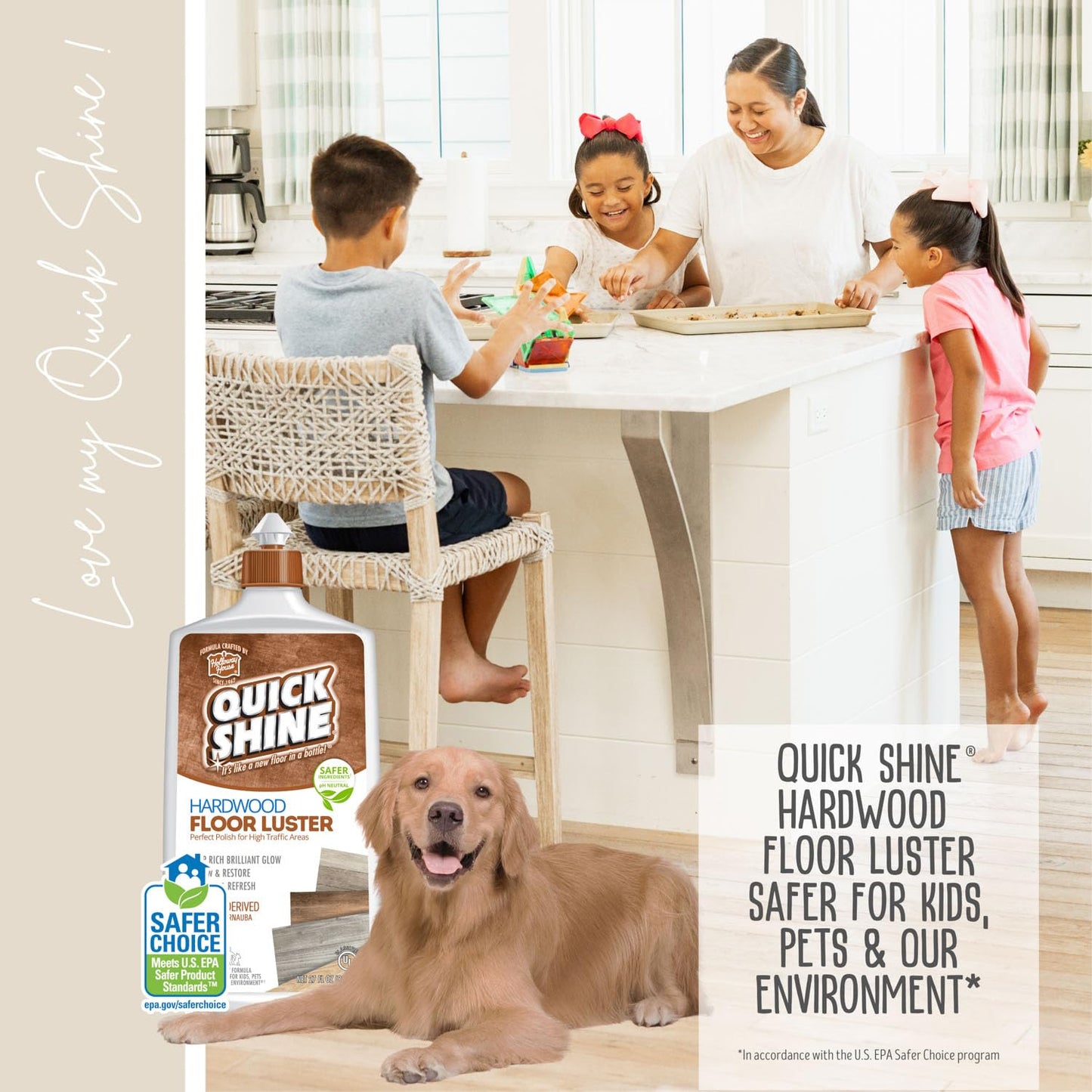 Quick Shine Hardwood Floor Luster-Polish 27oz-6pk | Plant-Derived w/Carnauba | Safer Choice, No PFAS, pH Neutral | Ready to Use Formula w/Anti-Slip Technology | Simply Squirt & Spread | Made in USA