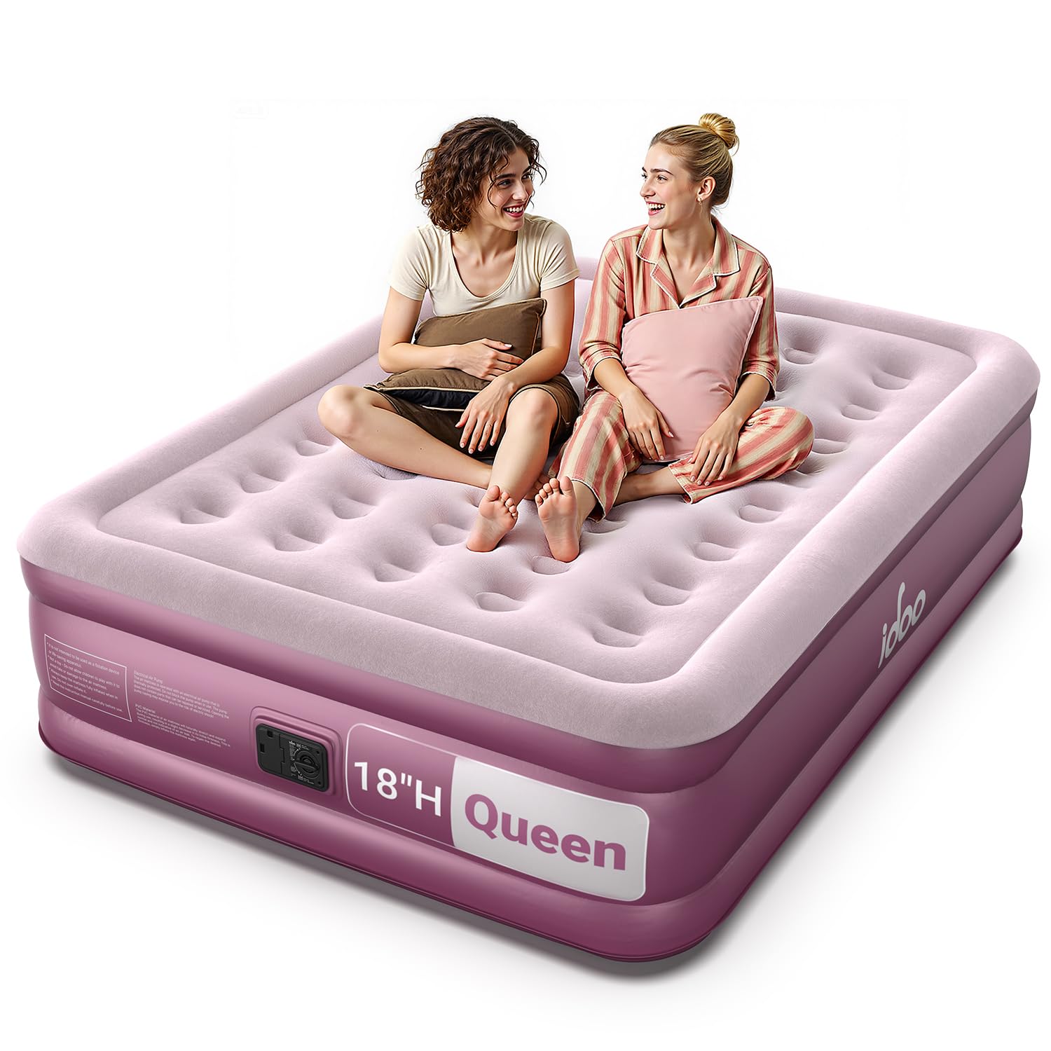 iDOO Queen Air Mattress with Built in Pump, 18 Raised Comfort Inflatable Blow up Mattress, Upgraded Support Structure Portable Air Bed for Camping, Guests and Home, Colchon Inflable, 650lbs Max