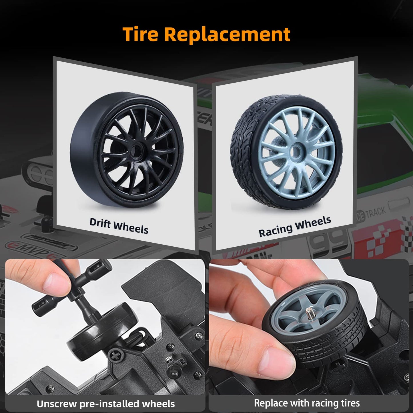 Sakeye RC Drift Car 1/16 2.4GHz 4WD Remote Control Cars, Rechargeable High Speed Drifting RC Cars with Spray, Cool Lights and Extra Tires Toy Car for Kids