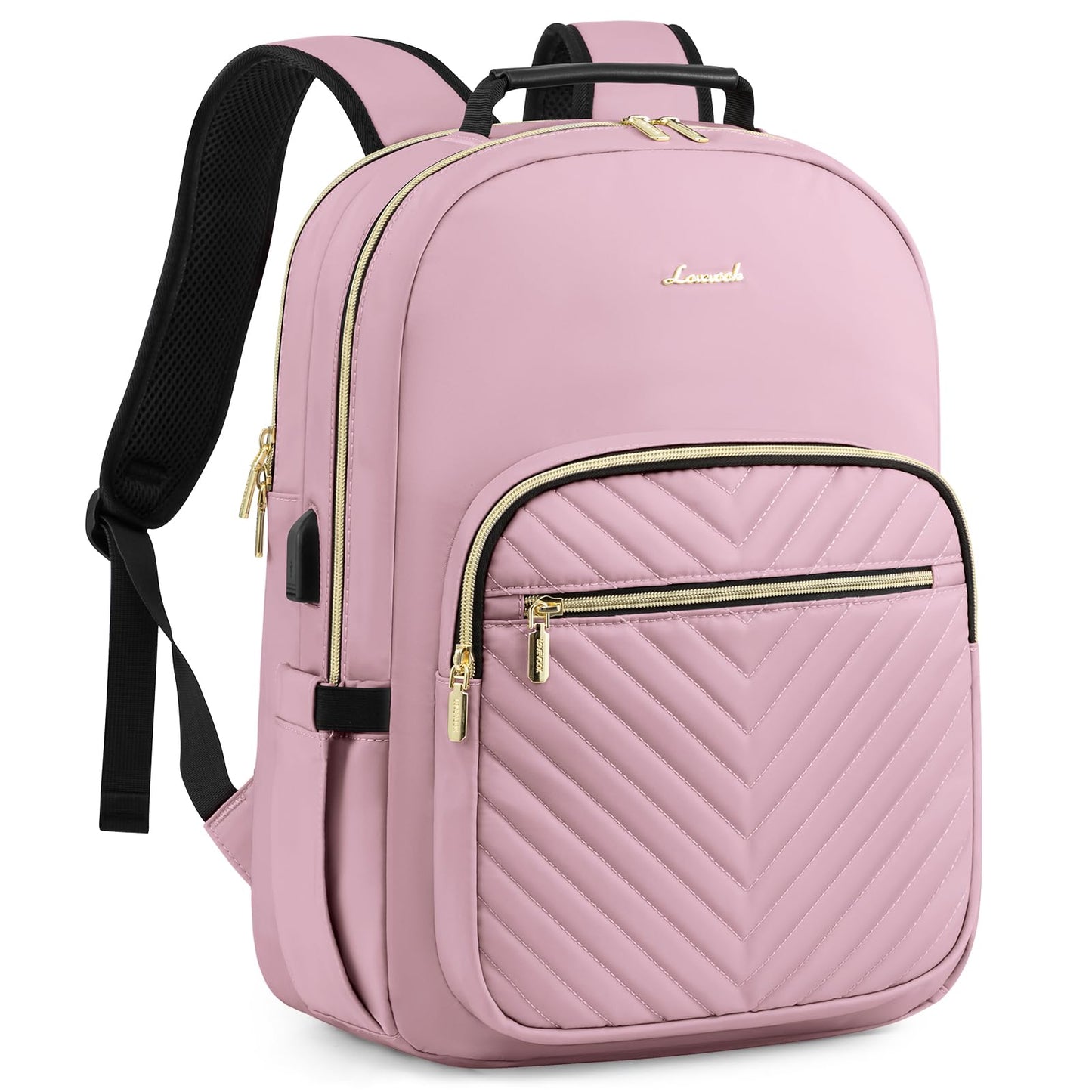 LOVEVOOK Laptop Backpack Purse for Women, Work Travel Computer Bags, College School Backpack for Student Girl, Quilted Casual Daypack with USB Port, Fit 15.6 Inch Laptop, Beige White