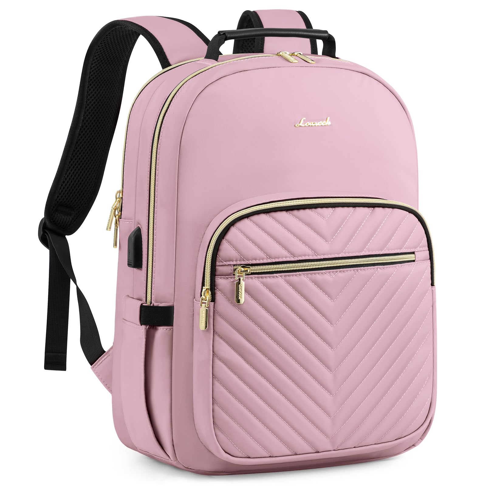 LOVEVOOK Laptop Backpack Purse for Women, Work Travel Computer Bags, College School Backpack for Student Girl, Quilted Casual Daypack with USB Port, Fit 15.6 Inch Laptop, Beige White