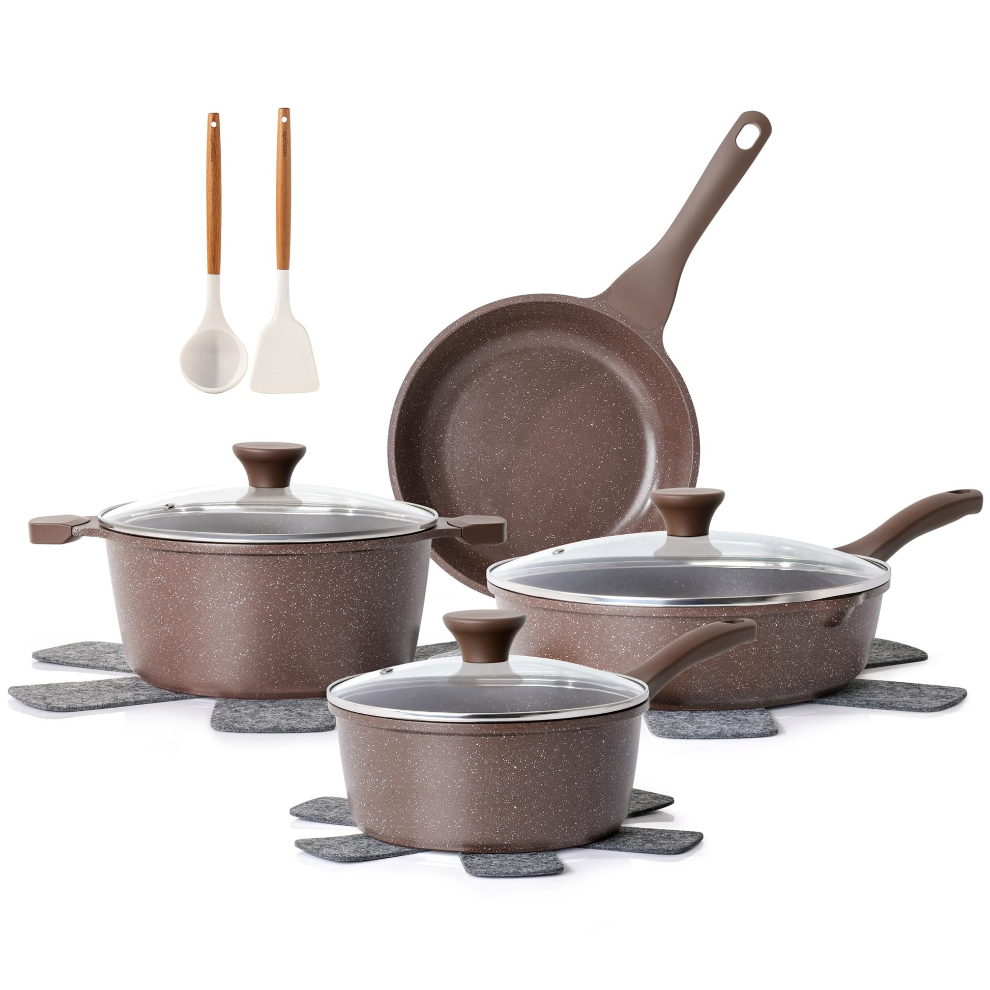 SENSARTE Nonstick Ceramic Cookware Set, 13-Piece Non-toxic Pots and Pans Set, Healthy Kitchen Cooking Set with Stay-Cool Handles, Silicone Tools and Pot Protectors, PFAS Free