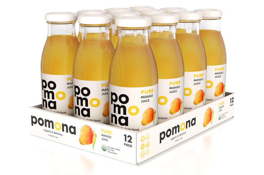 Pomona Organic Juices Pure Mango Juice, 8.4 Ounce Bottle (Pack of 12), Cold Pressed Organic Juice, Non-GMO, No Sugar Added, Not from Concentrate, Gluten Free, Kosher Certified, Preservative Free