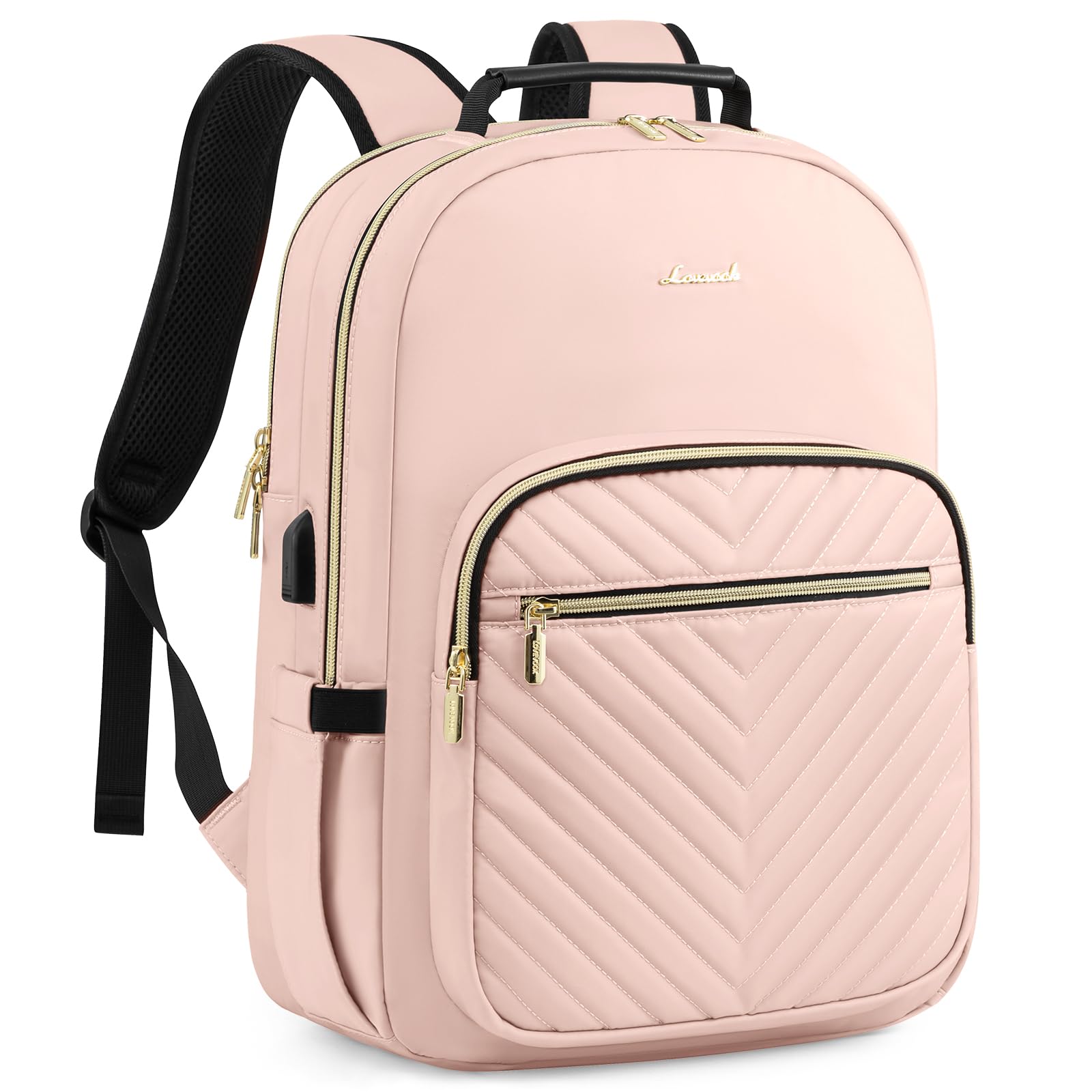 LOVEVOOK Laptop Backpack Purse for Women, Work Travel Computer Bags, College School Backpack for Student Girl, Quilted Casual Daypack with USB Port, Fit 15.6 Inch Laptop, Beige White