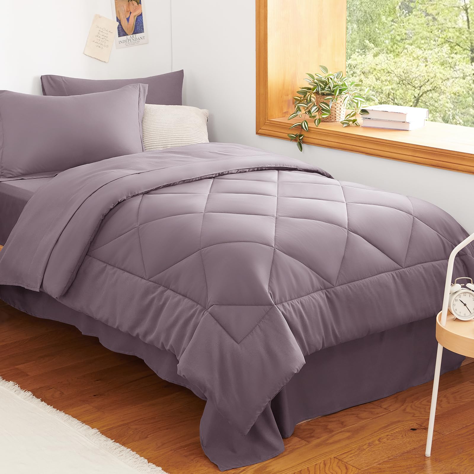 CozyLux Twin XL Comforter Set Dark Grey - 5 Pieces Twin Extra Long Bed in a Bag for College Dorm, All Season Bedding Set for Girls and Boys, Soft Bed Set with Comforter, Sheets, Pillowcase & Sham