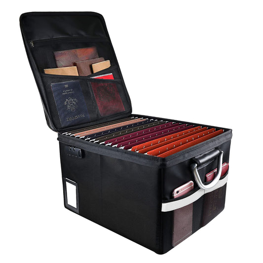 TOMKID Fireproof Document Box, Fireproof File Box with Lids, Important Document Organizer Box with Lock, Portable File Folder Organizer with Handle