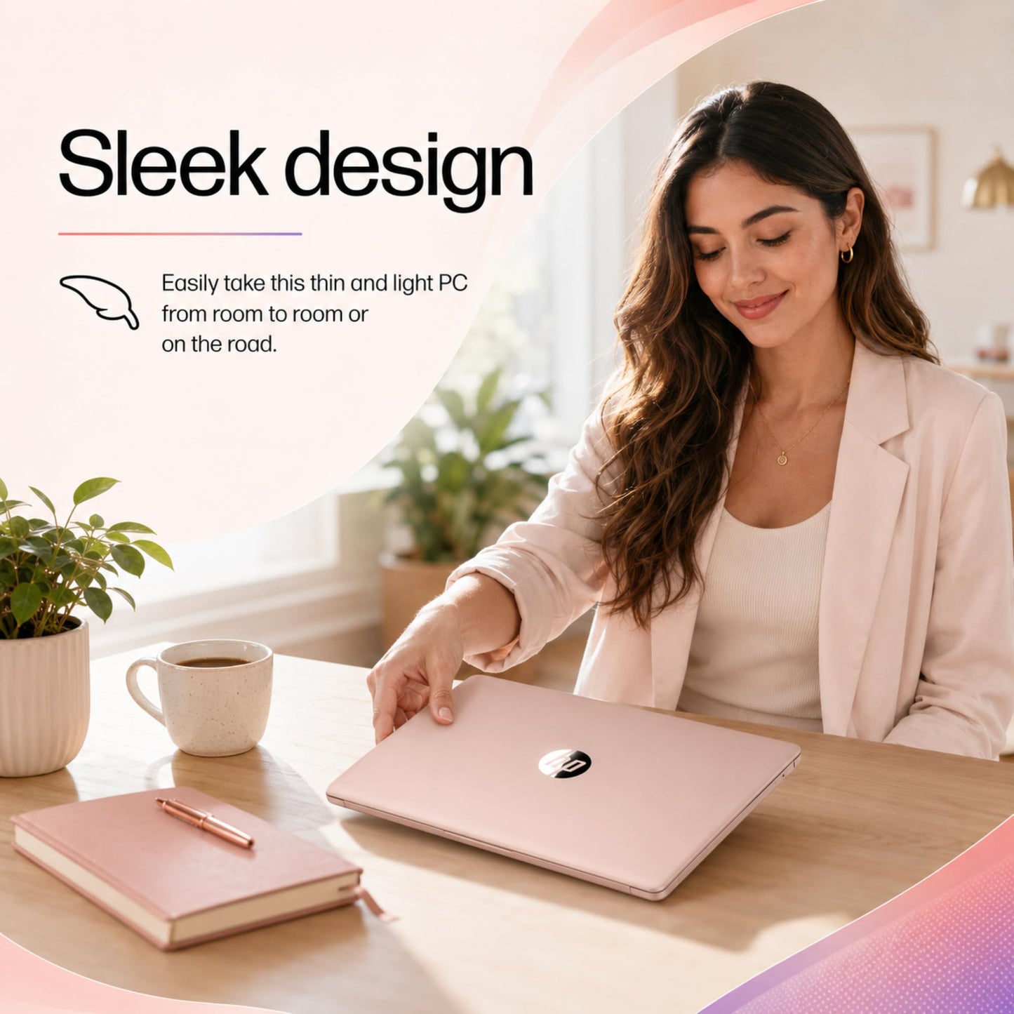 HP Business Laptop, 8GB RAM, 128GB SSD, Intel Processor, Microsoft Office 365 1 Year | No Mouse, Fast Response, Long Battery Life Computer, Rose Gold